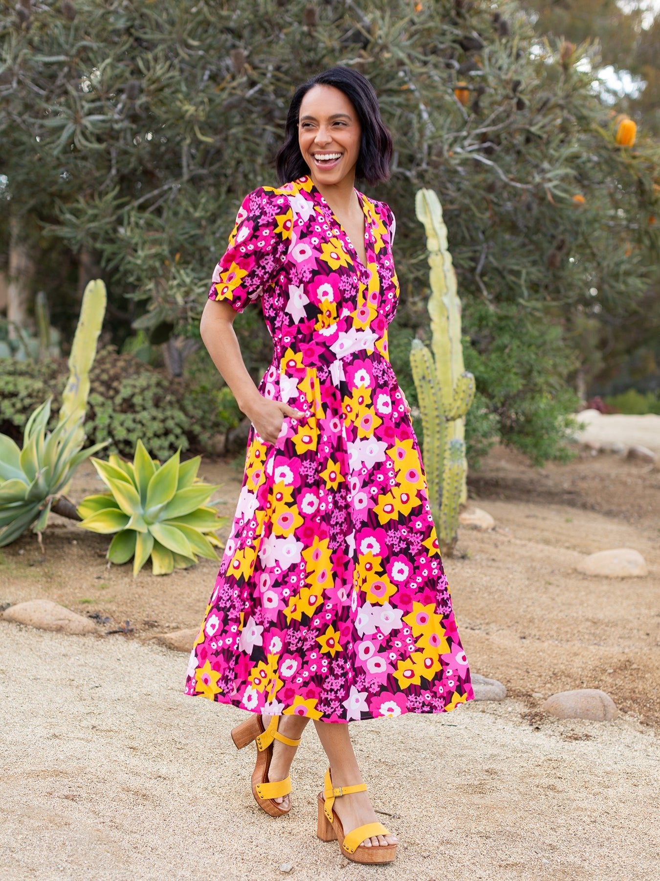 CAROLINE dress Daffodils Pink - Lesley Evers - daffodils - Dress - Pink