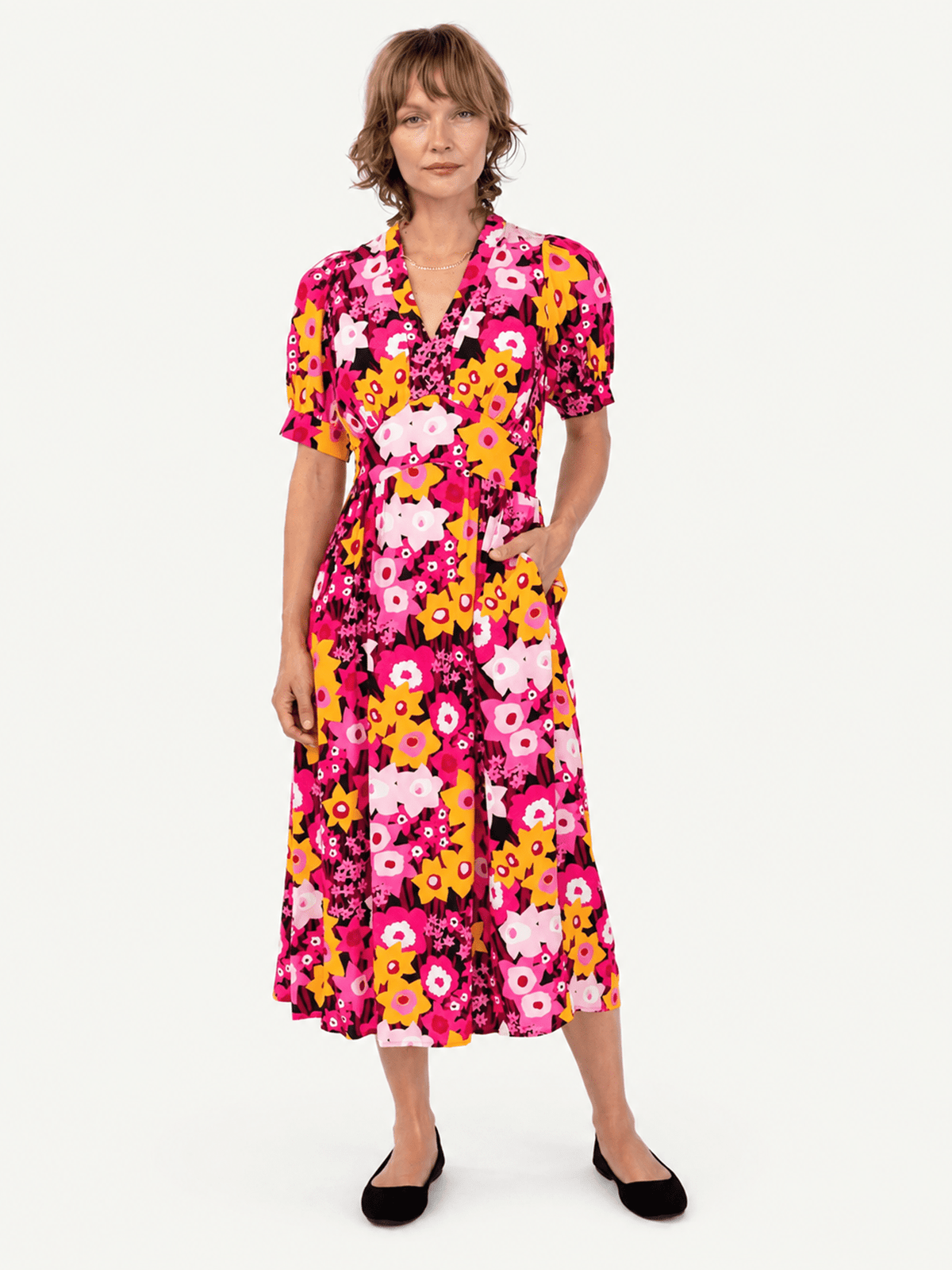 CAROLINE dress Daffodils Pink - Lesley Evers-daffodils-Dress-Pink