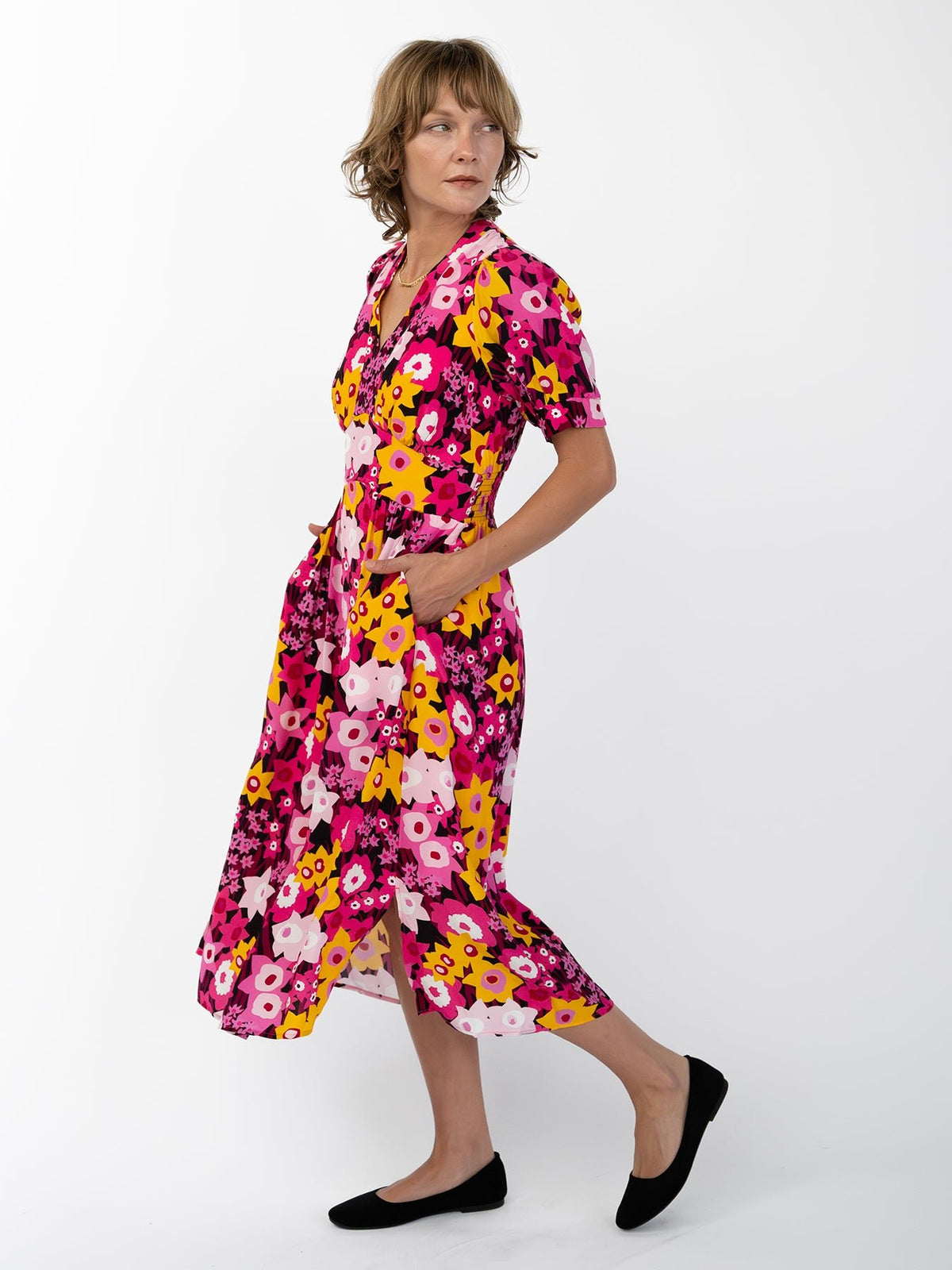CAROLINE dress Daffodils Pink - Lesley Evers-daffodils-Dress-Pink