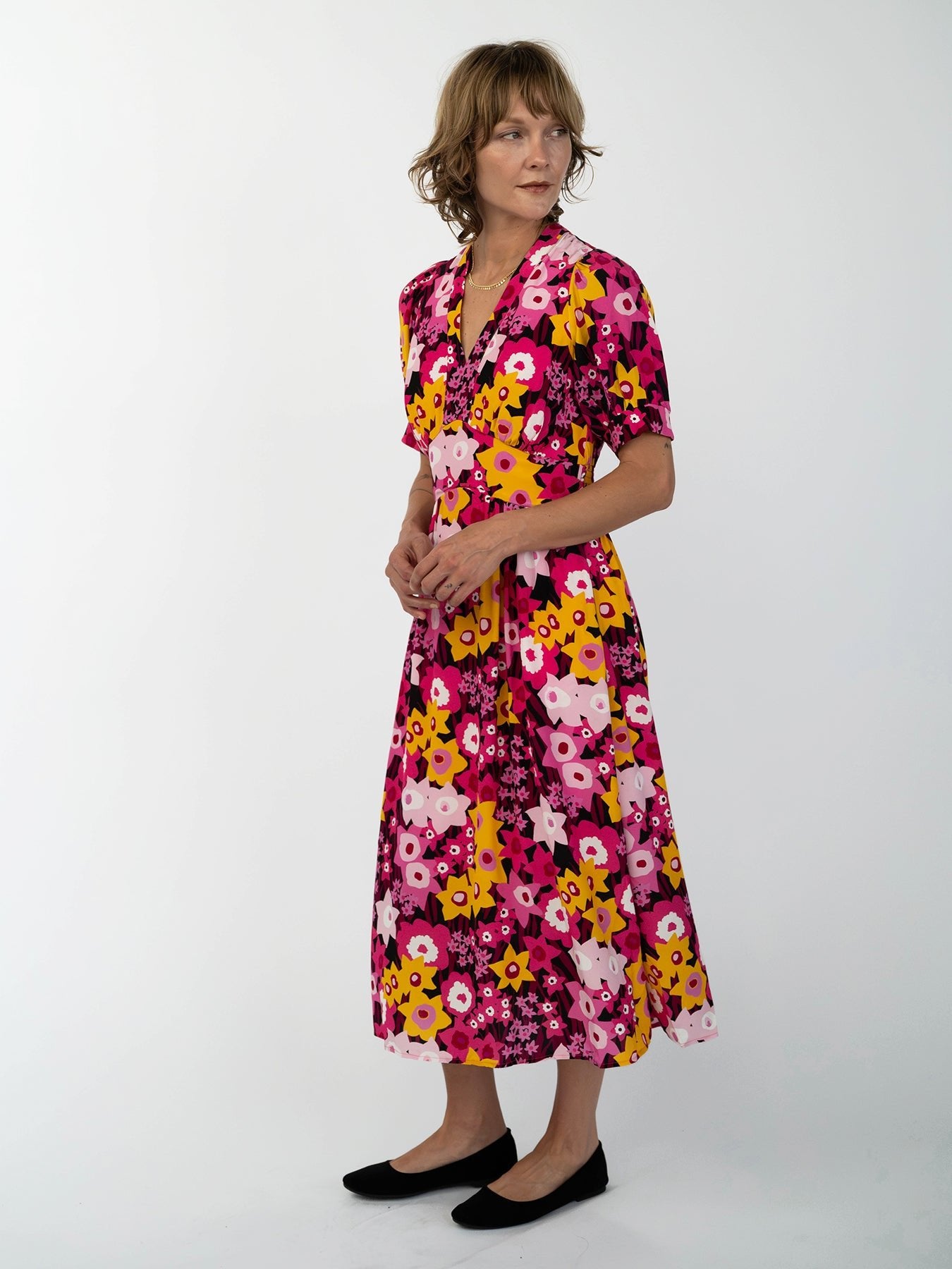 CAROLINE dress Daffodils Pink - Lesley Evers-daffodils-Dress-Pink