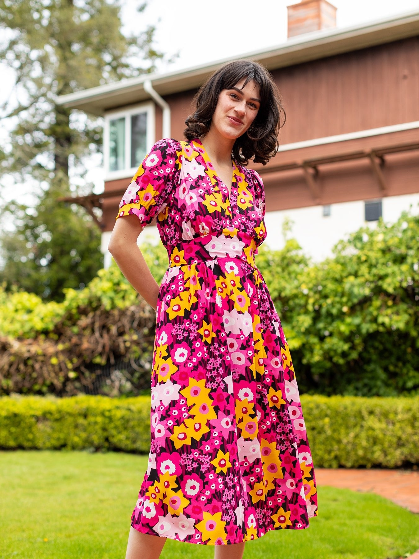 CAROLINE dress Daffodils Pink - Lesley Evers - daffodils - Dress - Pink