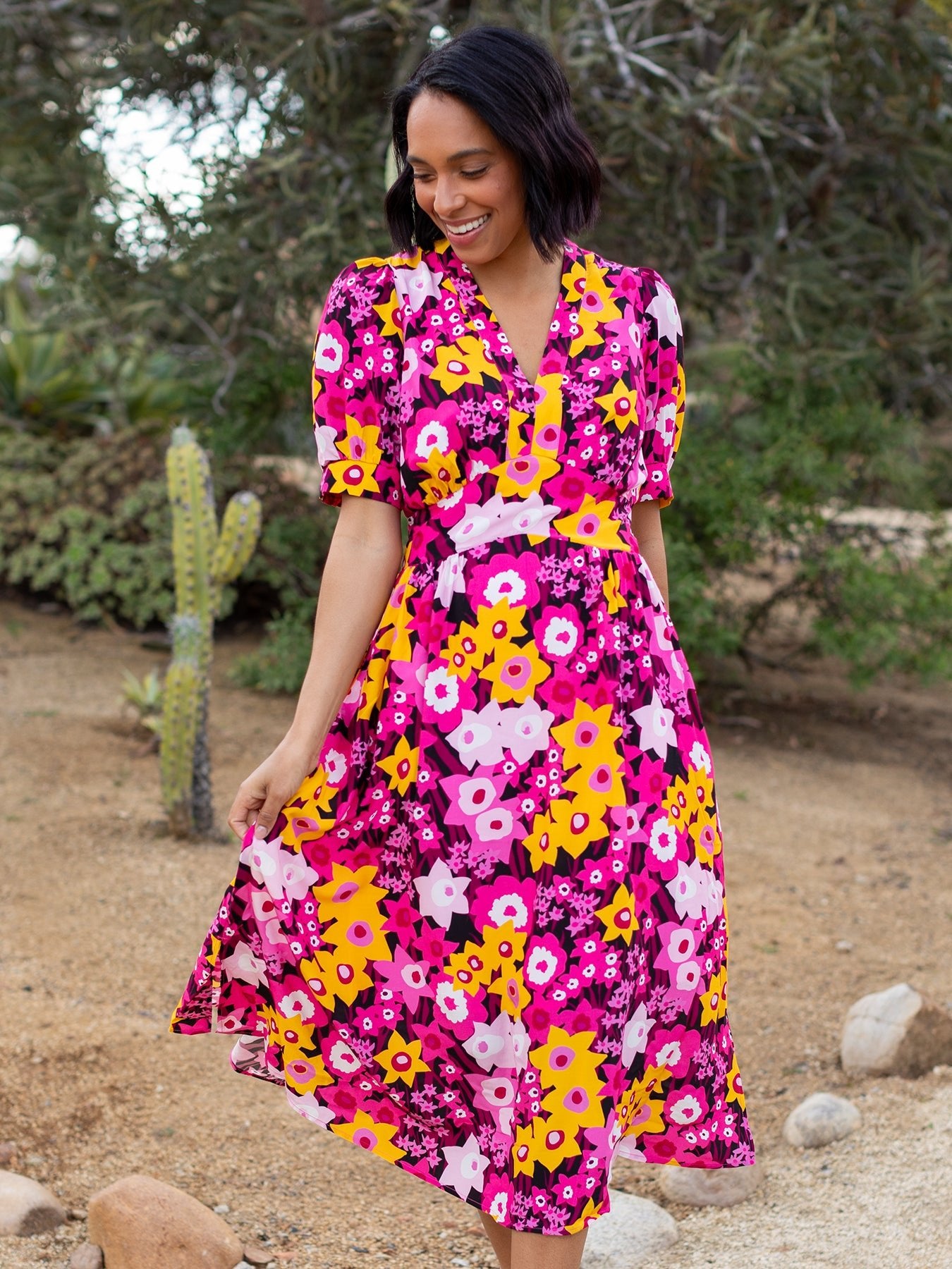CAROLINE dress Daffodils Pink - Lesley Evers - daffodils - Dress - Pink