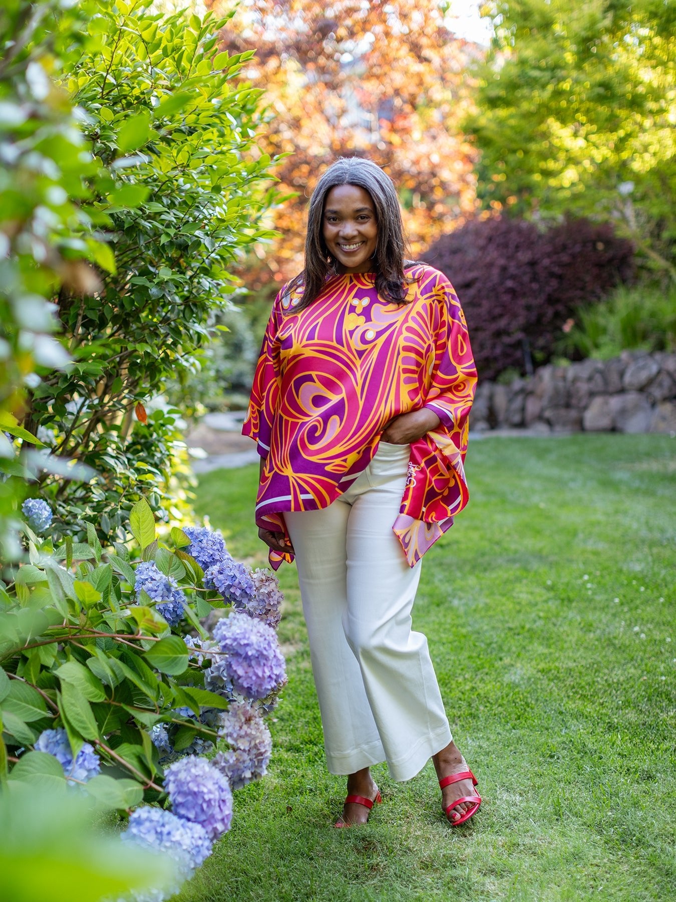 CELESTE silk top Flowerland Pink - Lesley Evers - bonanza - bonanza black - bonanza multi