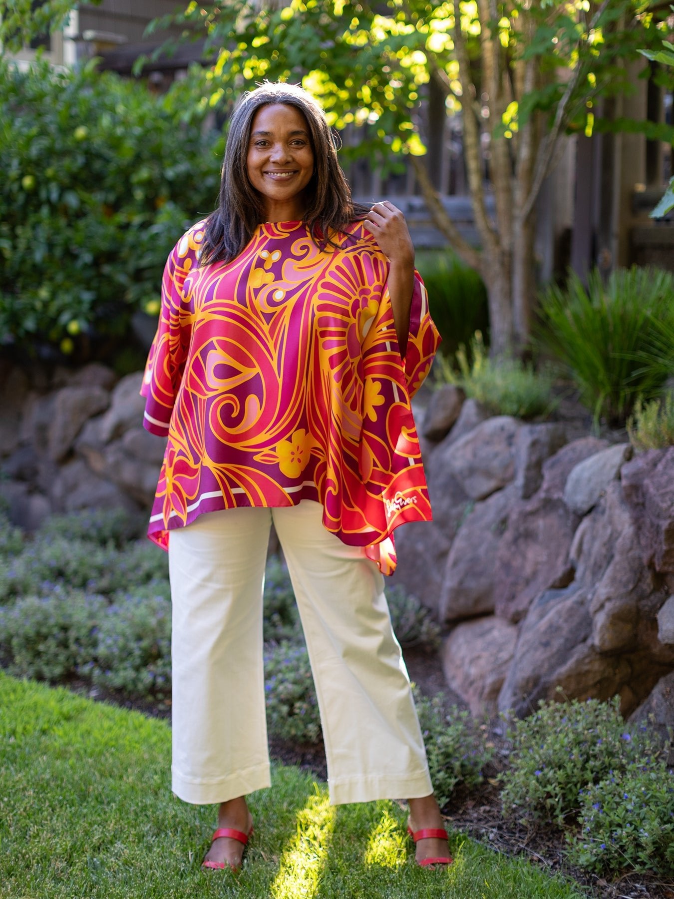 CELESTE silk top Flowerland Pink - Lesley Evers - bonanza - bonanza black - bonanza multi