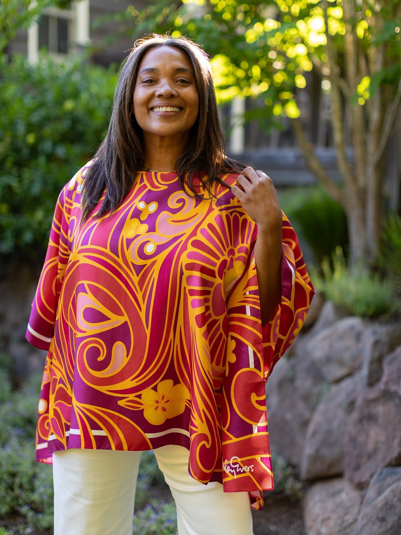 CELESTE silk top Flowerland Pink - Lesley Evers - bonanza - bonanza black - bonanza multi