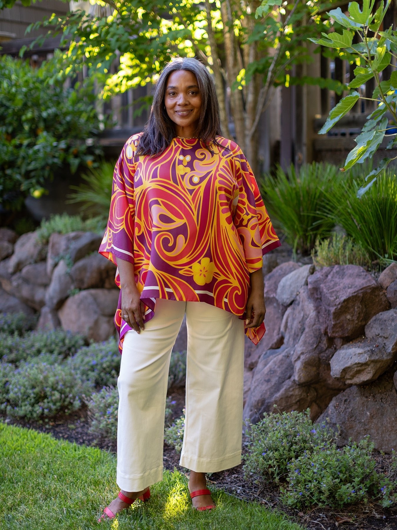 CELESTE silk top Flowerland Pink - Lesley Evers - bonanza - bonanza black - bonanza multi