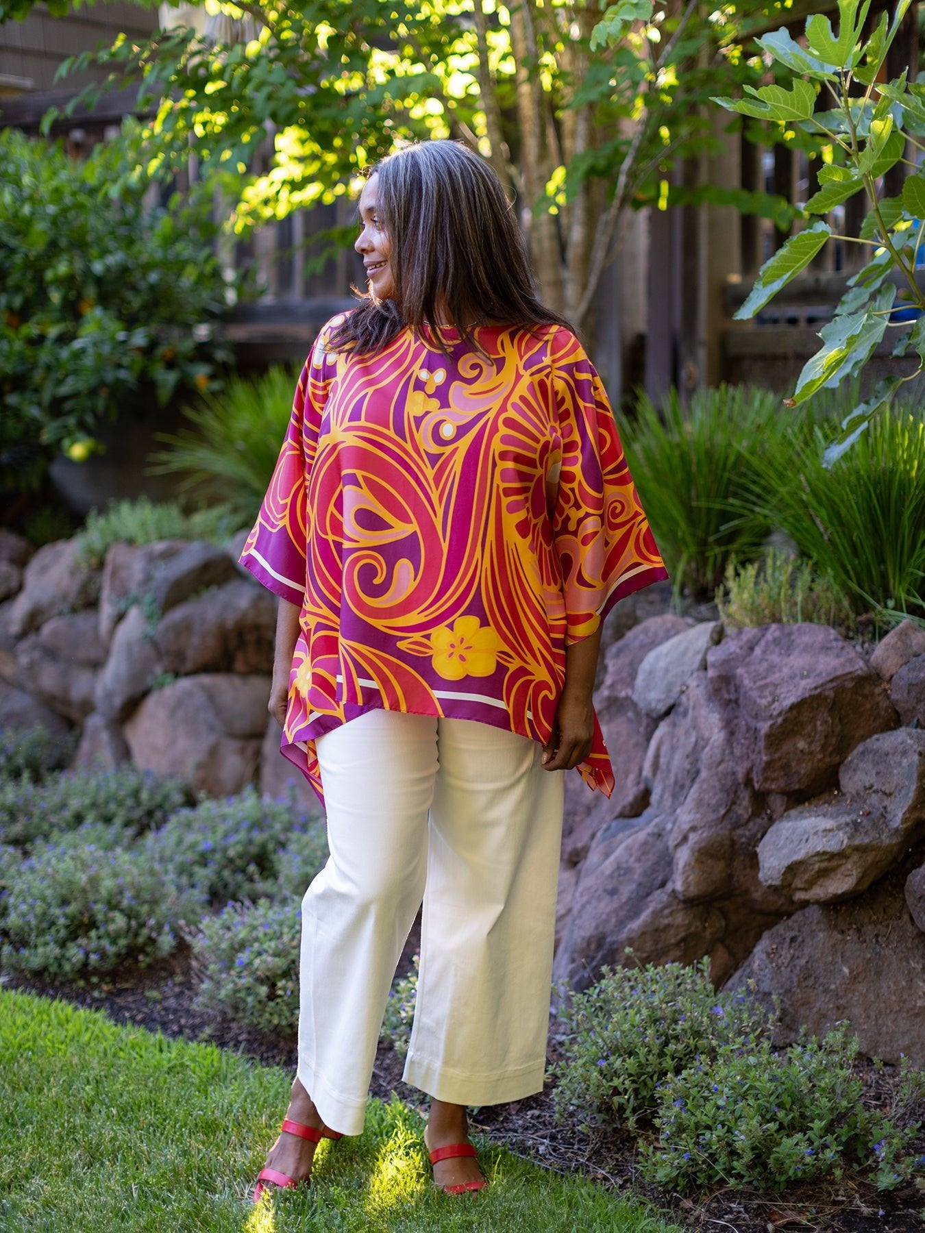 CELESTE silk top Flowerland Pink - Lesley Evers - bonanza - bonanza black - bonanza multi