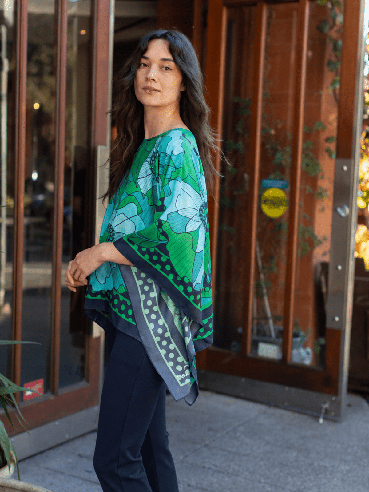 CELESTE silk top Wild Bloom Navy - Lesley Evers-celeste-chic silk-pinwheel