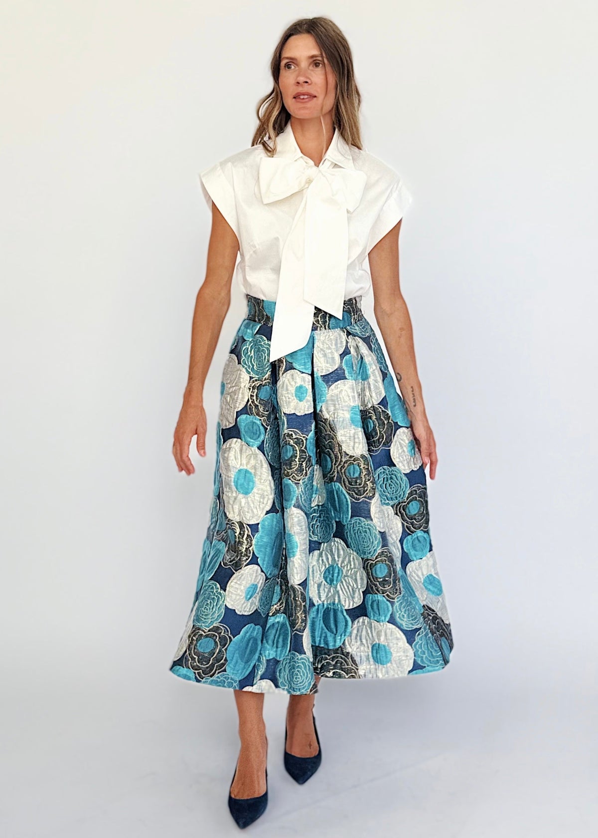 CELINE skirt Flower Charm Blue - Lesley Evers-Bottoms-gown-Shop