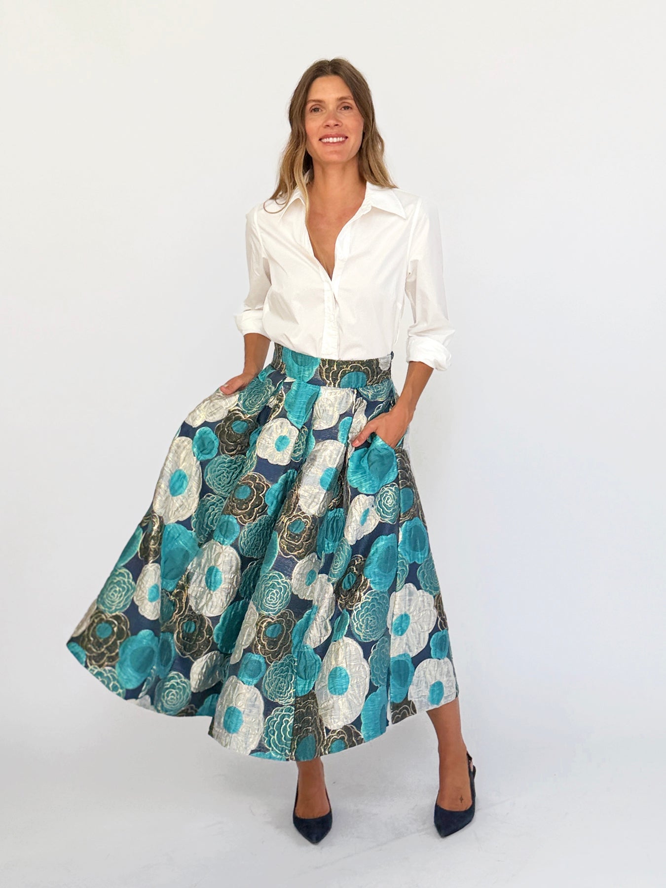 CELINE skirt Flower Charm Blue - Lesley Evers-Bottoms-gown-Shop