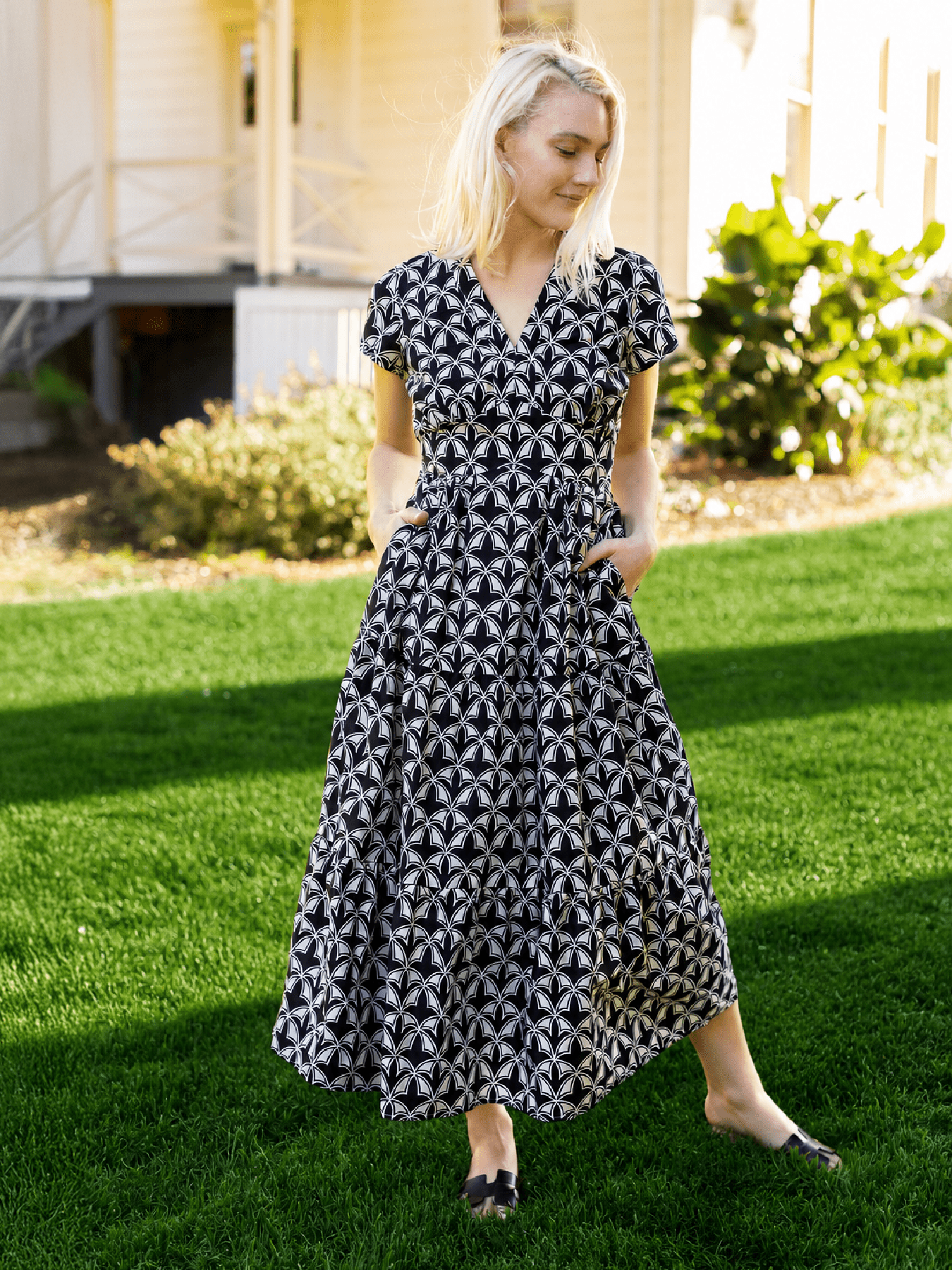 CHELSEA dress Valencia Black and Ivory - Lesley Evers-cotton dress-Dress-new