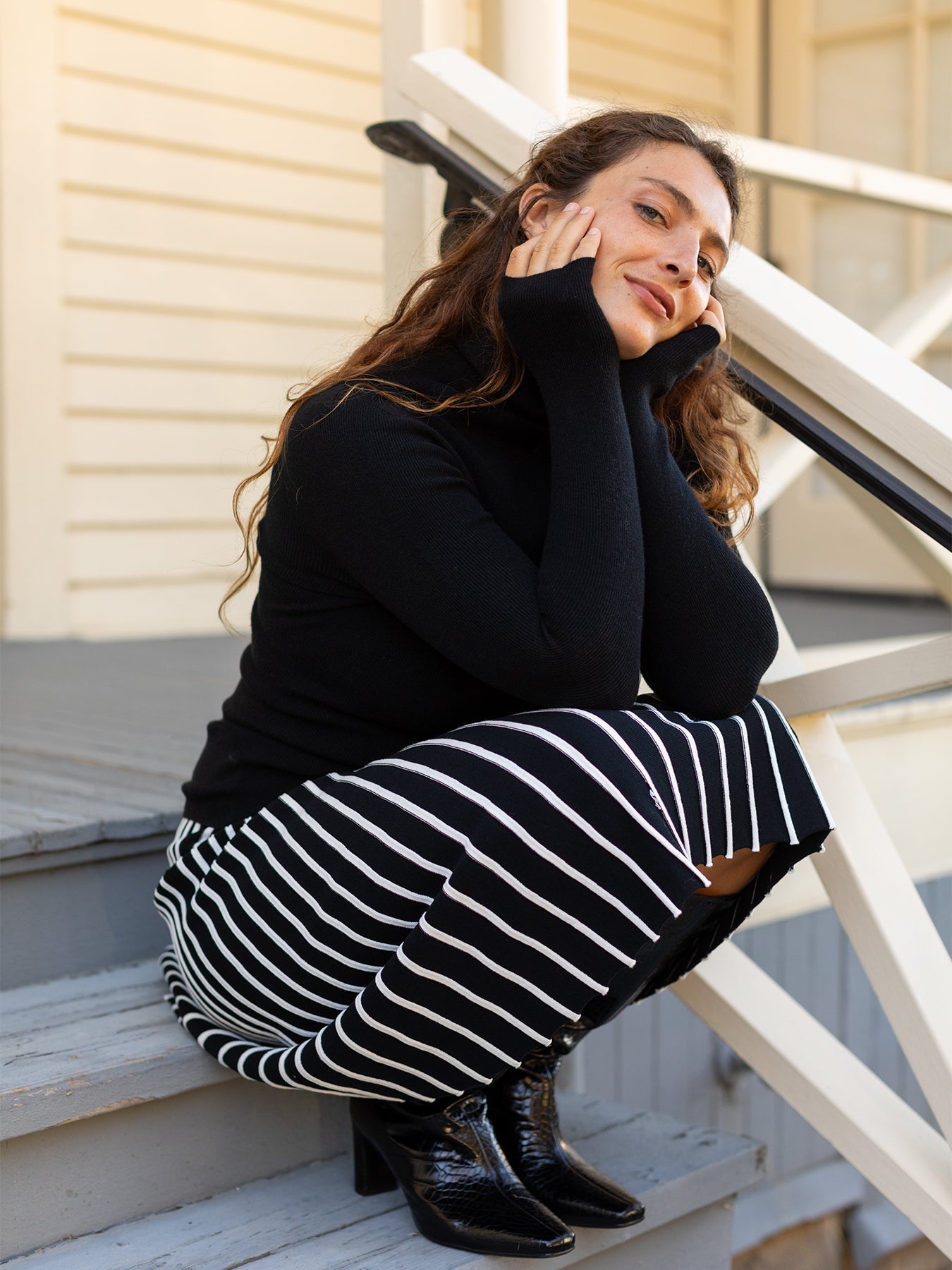 CHLOE knit skirt Black and White Stripe - Lesley Evers - bottom - clothing - Skirt