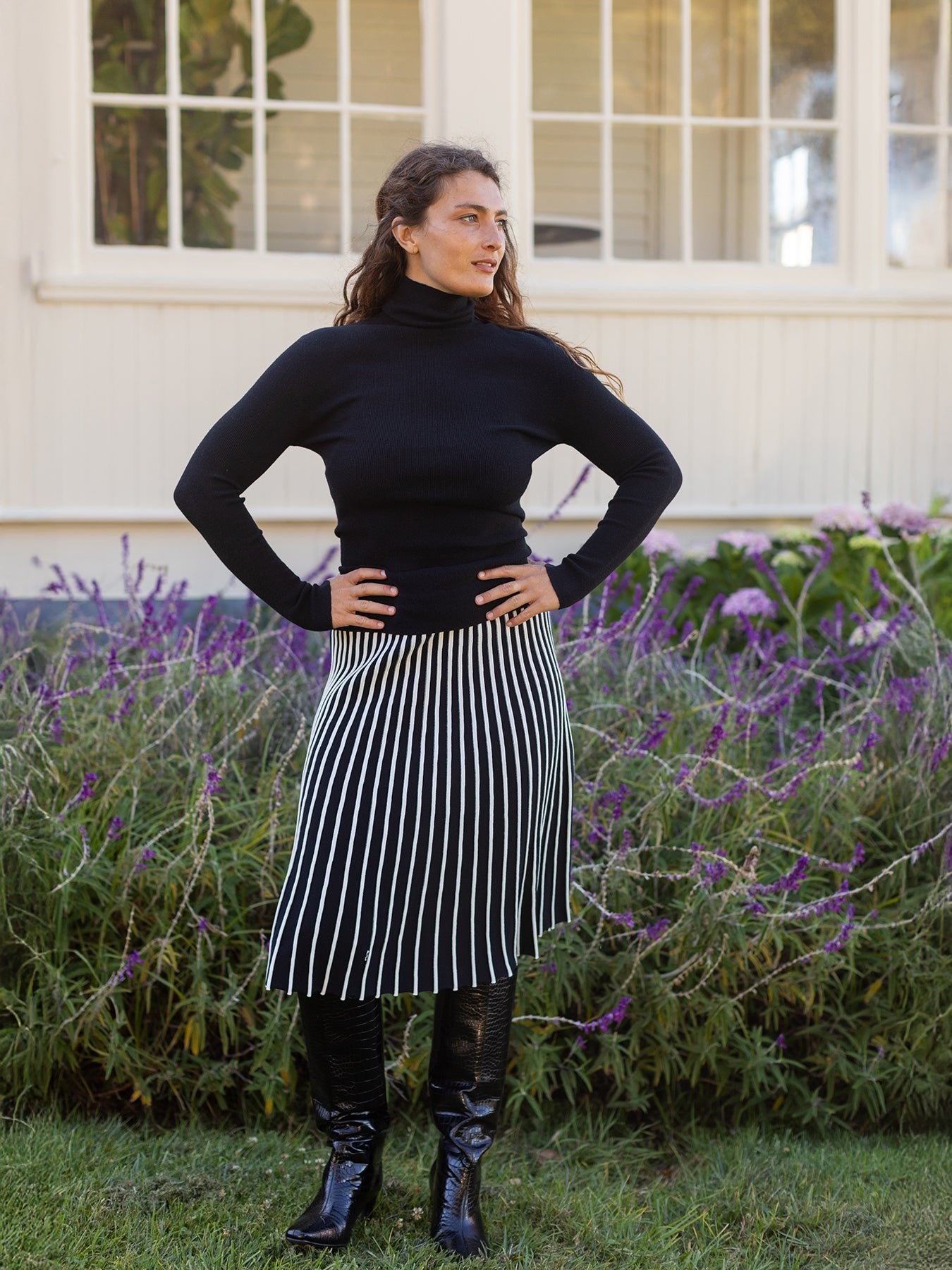 CHLOE knit skirt Black and White Stripe - Lesley Evers - bottom - clothing - Skirt