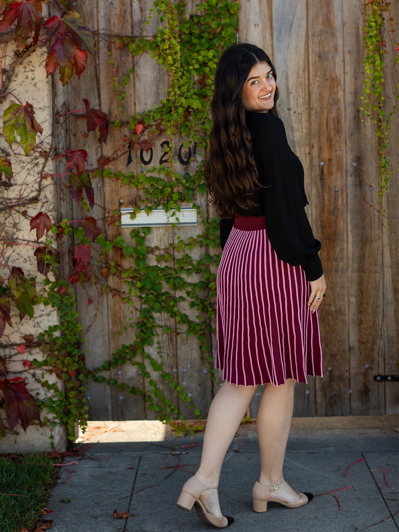 CHLOE knit skirt Burgundy and Pink Stripe - Lesley Evers - bottom - clothing - Skirt