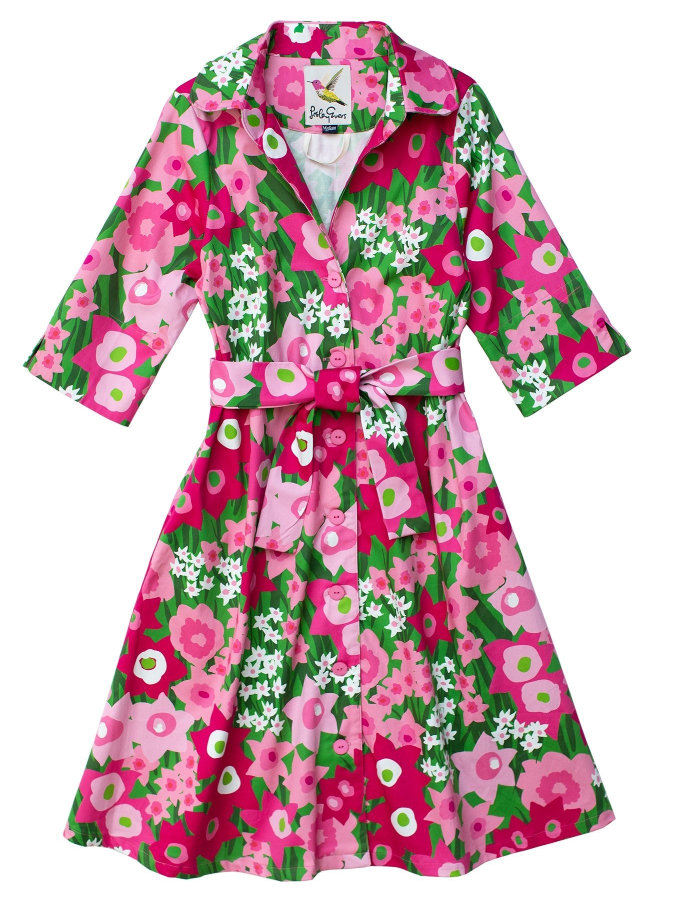 CLEMENTINE shirtdress Daffodils Pink and Green - Lesley Evers - A - line - Clementine - Dress