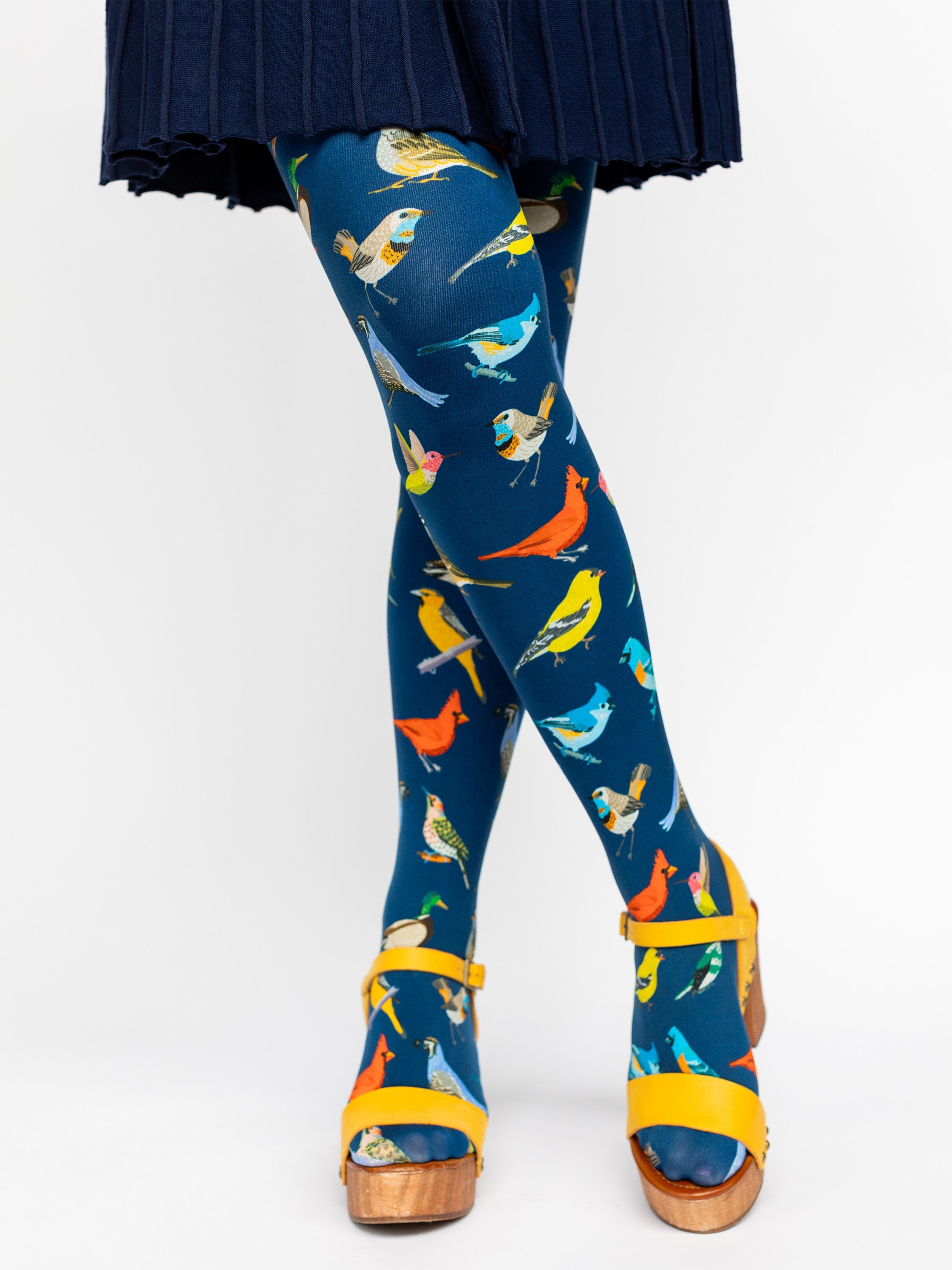 COCO tights Navy Birds - Lesley Evers - colorful - Colorful patterned tights - colorful tights