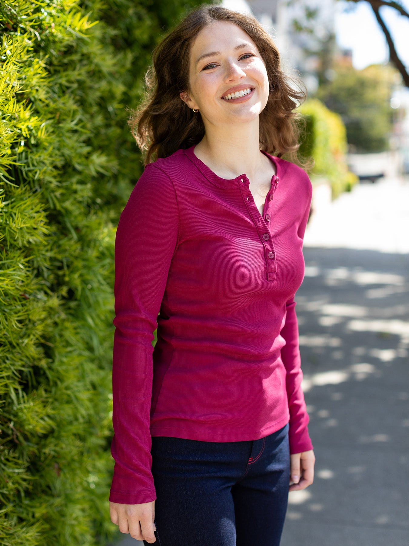 CORA henley tee Burgundy Rib - Lesley Evers - Best Seller - dixie pink set - sale