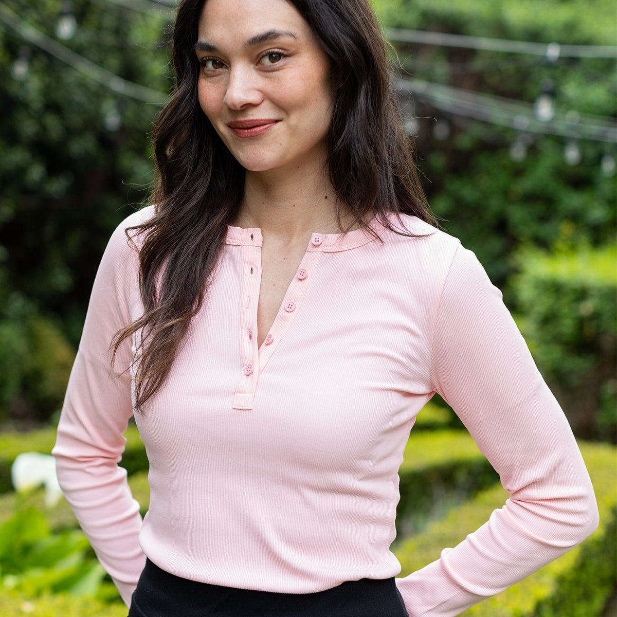 CORA henley tee Pink Rib – Lesley Evers