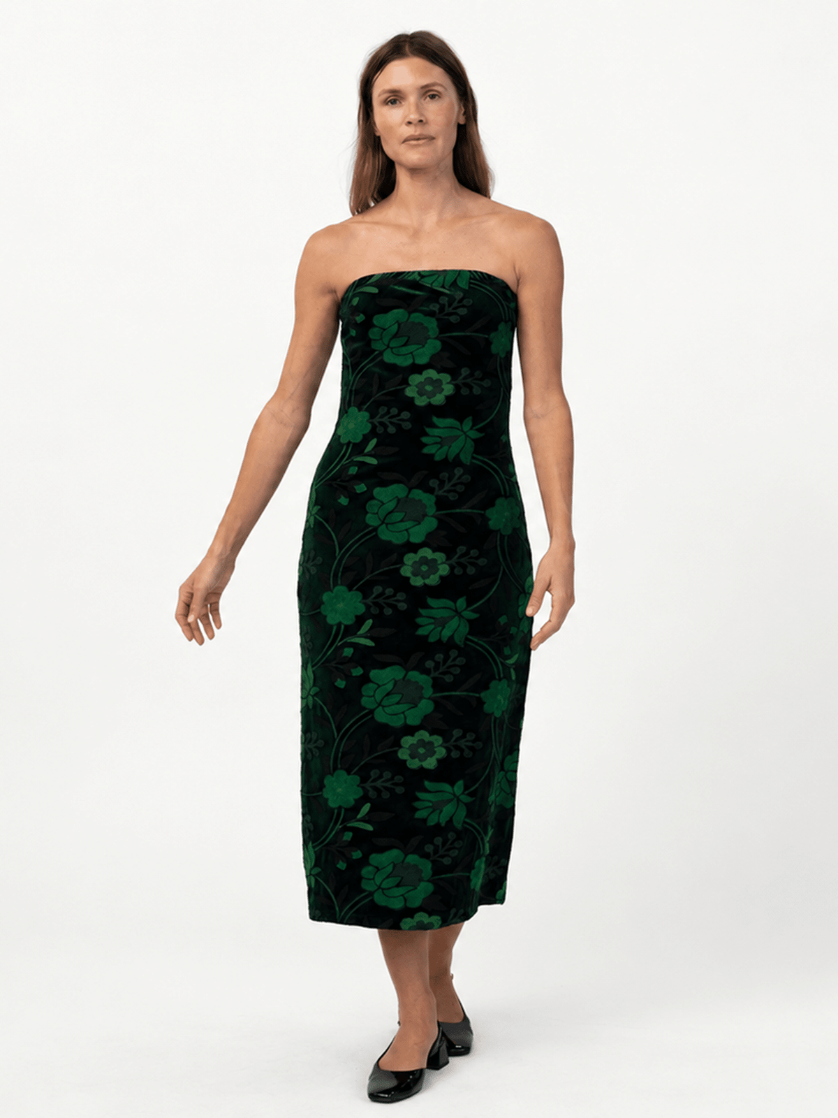 DANIKA dress Embroidered Velvet Green - Lesley Evers-Black-Dress-Shop