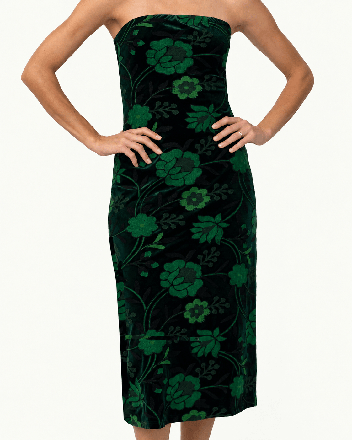 DANIKA dress Embroidered Velvet Green - Lesley Evers-Black-Dress-Shop