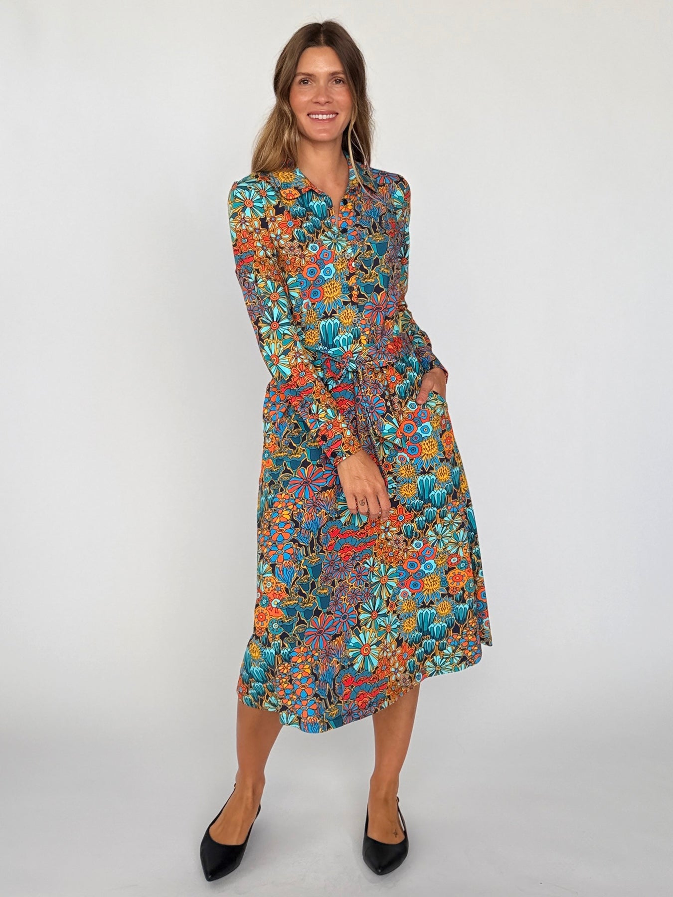 DELIA midi dress Desert Bloom - Lesley Evers-cotton dress-delia-Dress
