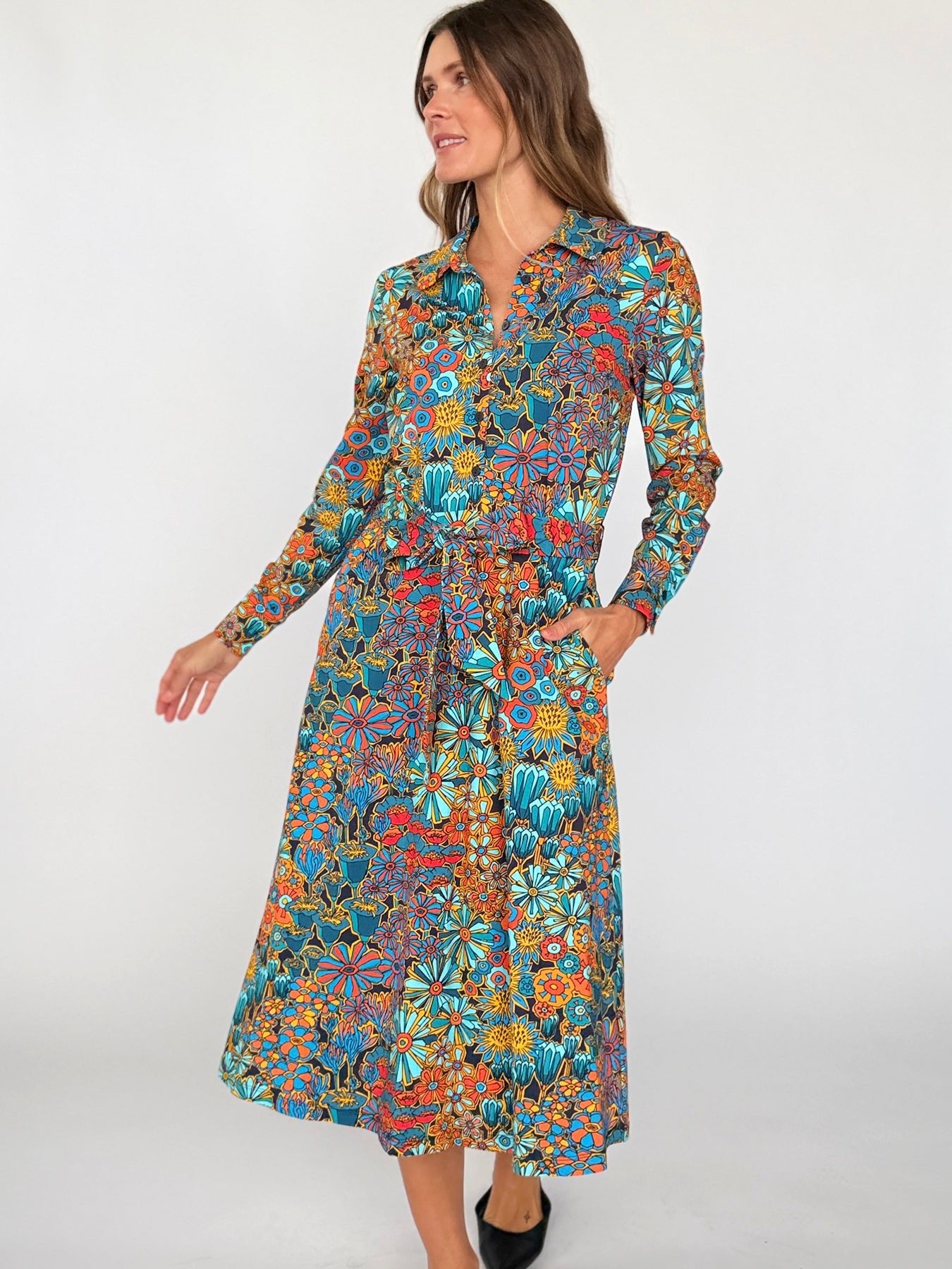 DELIA midi dress Desert Bloom - Lesley Evers-cotton dress-delia-Dress