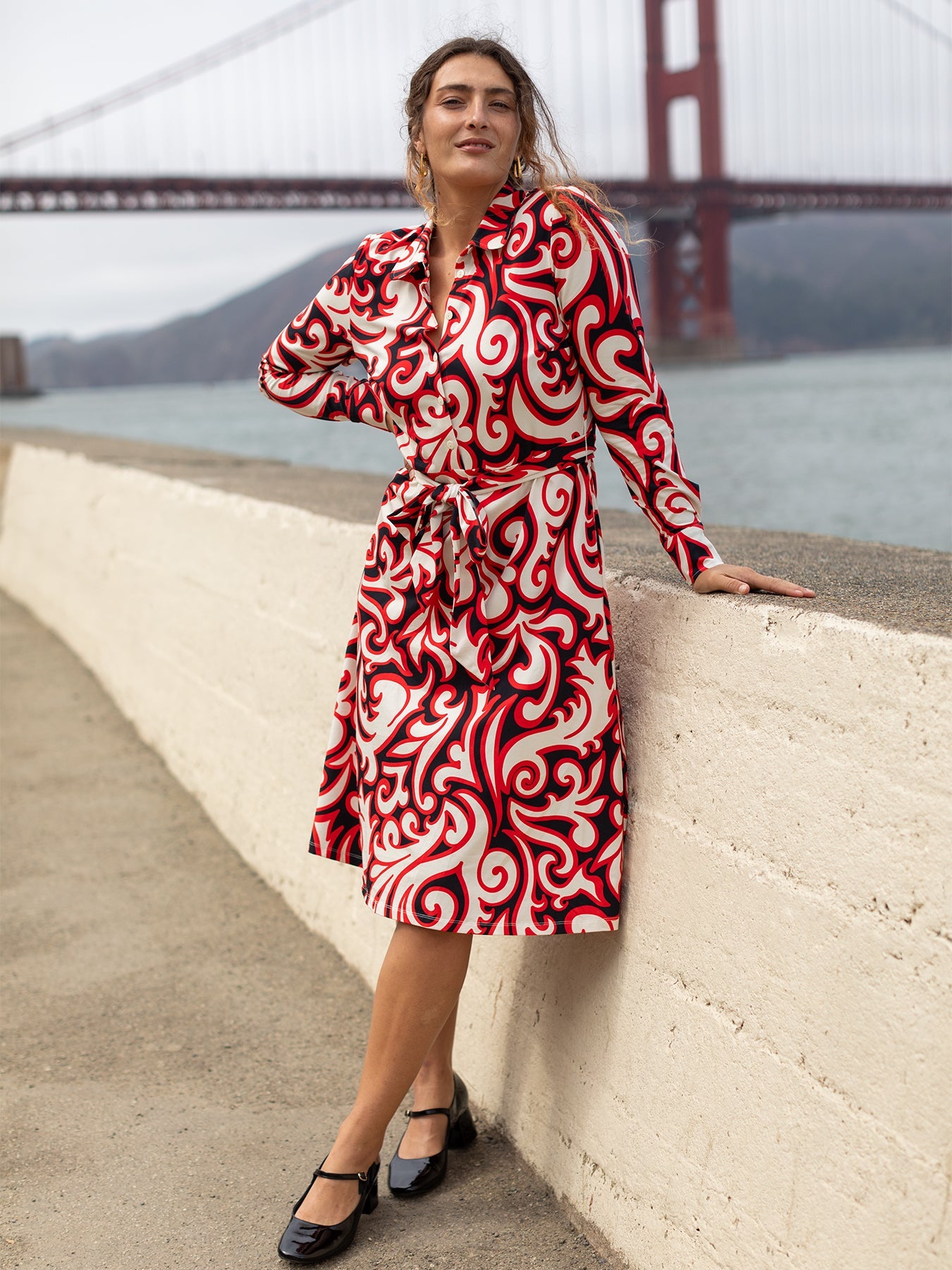 DELIA midi dress Filigree Red - Lesley Evers - cotton dress - delia - Dress