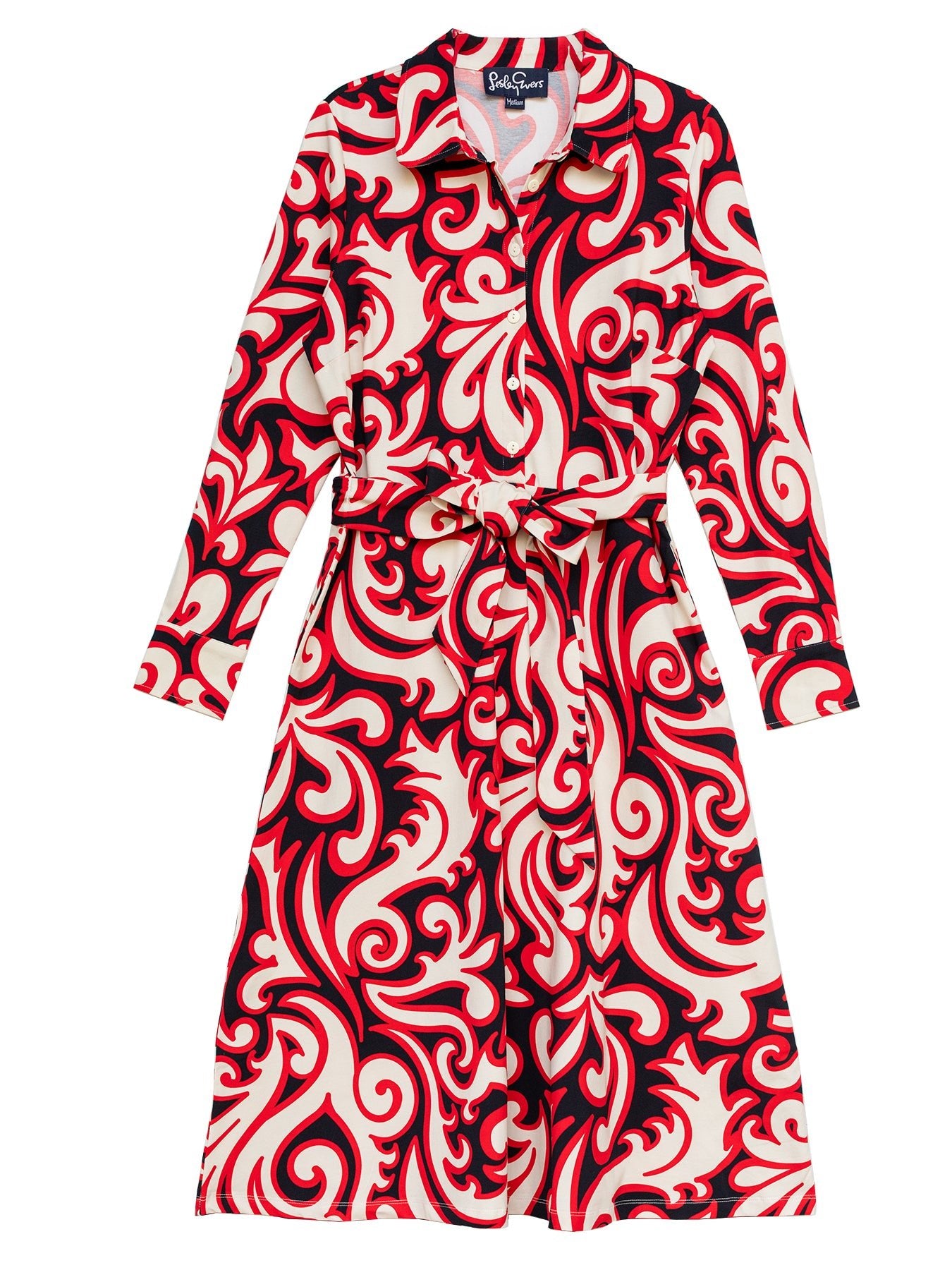 DELIA midi dress Filigree Red - Lesley Evers - cotton dress - delia - Dress