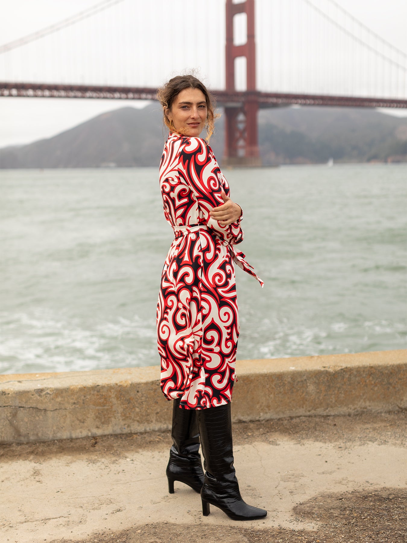 DELIA midi dress Filigree Red - Lesley Evers - cotton dress - delia - Dress