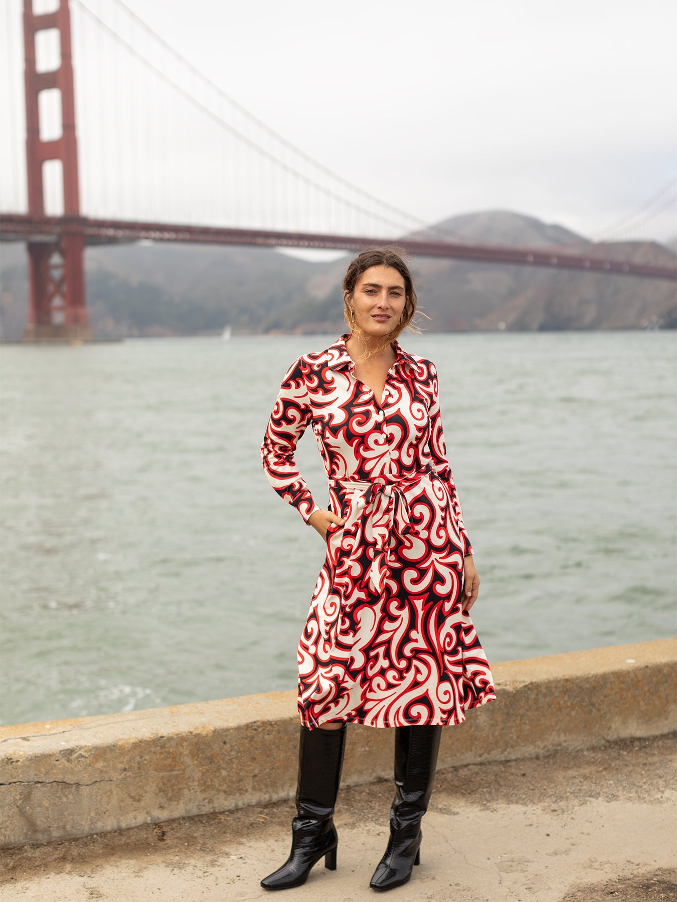 DELIA midi dress Filigree Red - Lesley Evers - cotton dress - delia - Dress