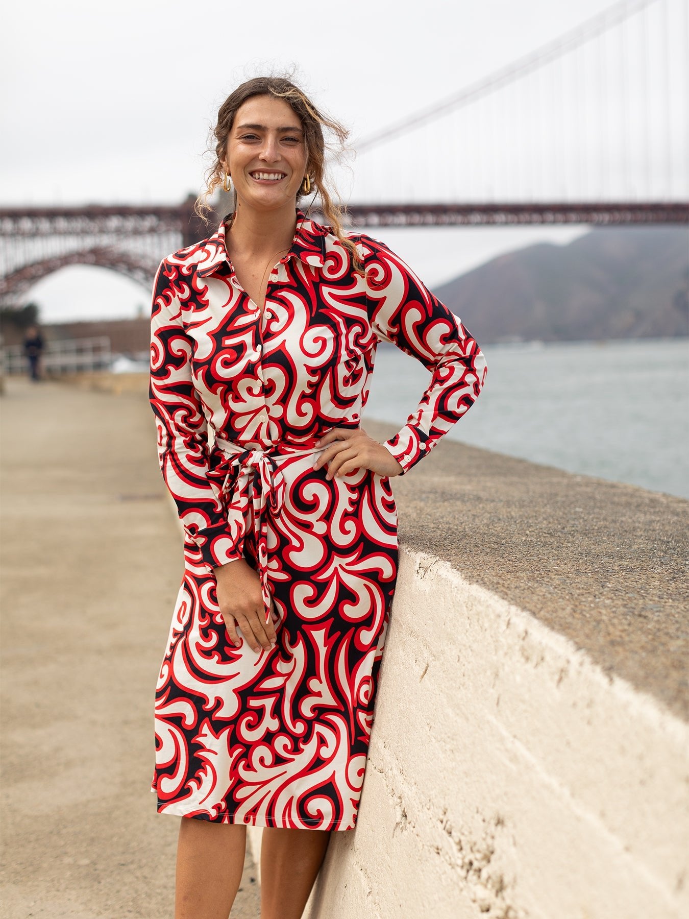 DELIA midi dress Filigree Red - Lesley Evers - cotton dress - delia - Dress