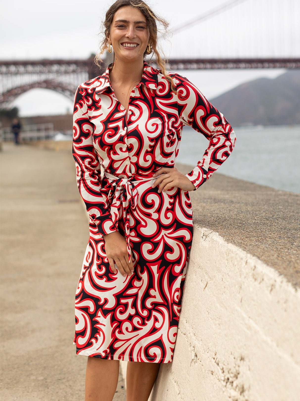 DELIA midi dress Filigree Red - Lesley Evers - cotton dress - delia - Dress