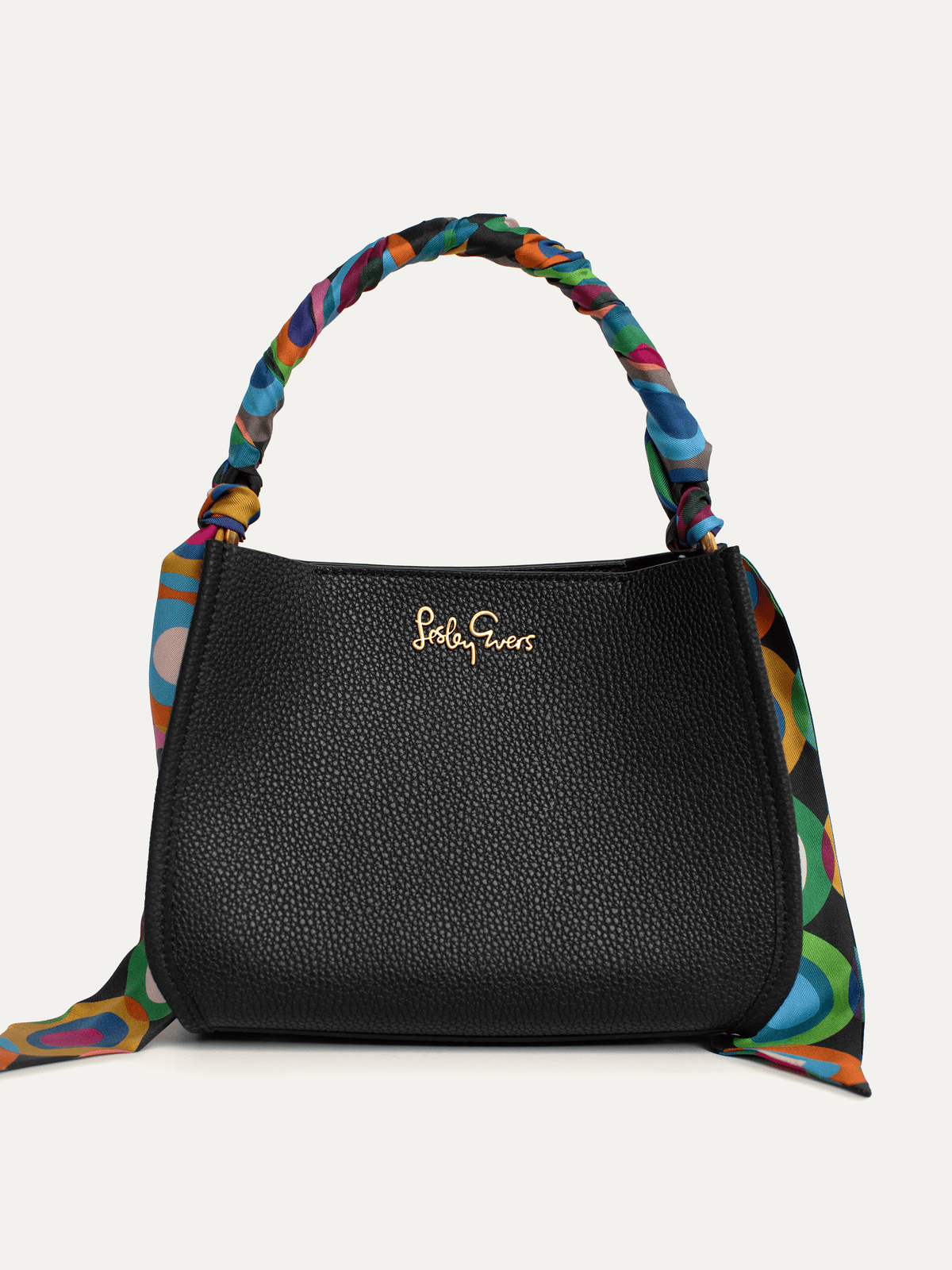 DOTTIE Leather Handbag Black - Lesley Evers-Accessories-bag with silk scarf-crossbody