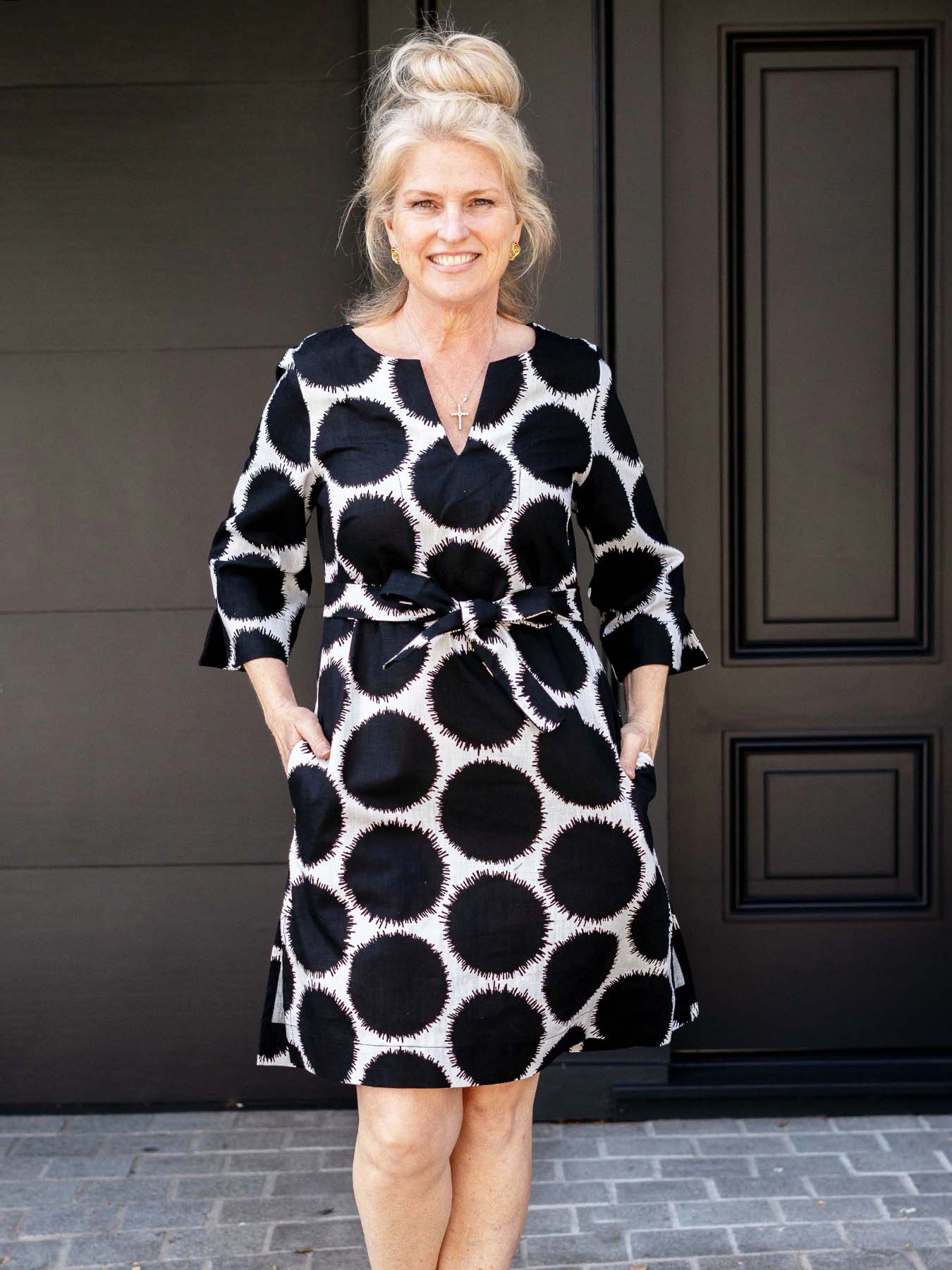 DREW dress Black Puffballs - Lesley Evers-black and white-black and white dress-black dress
