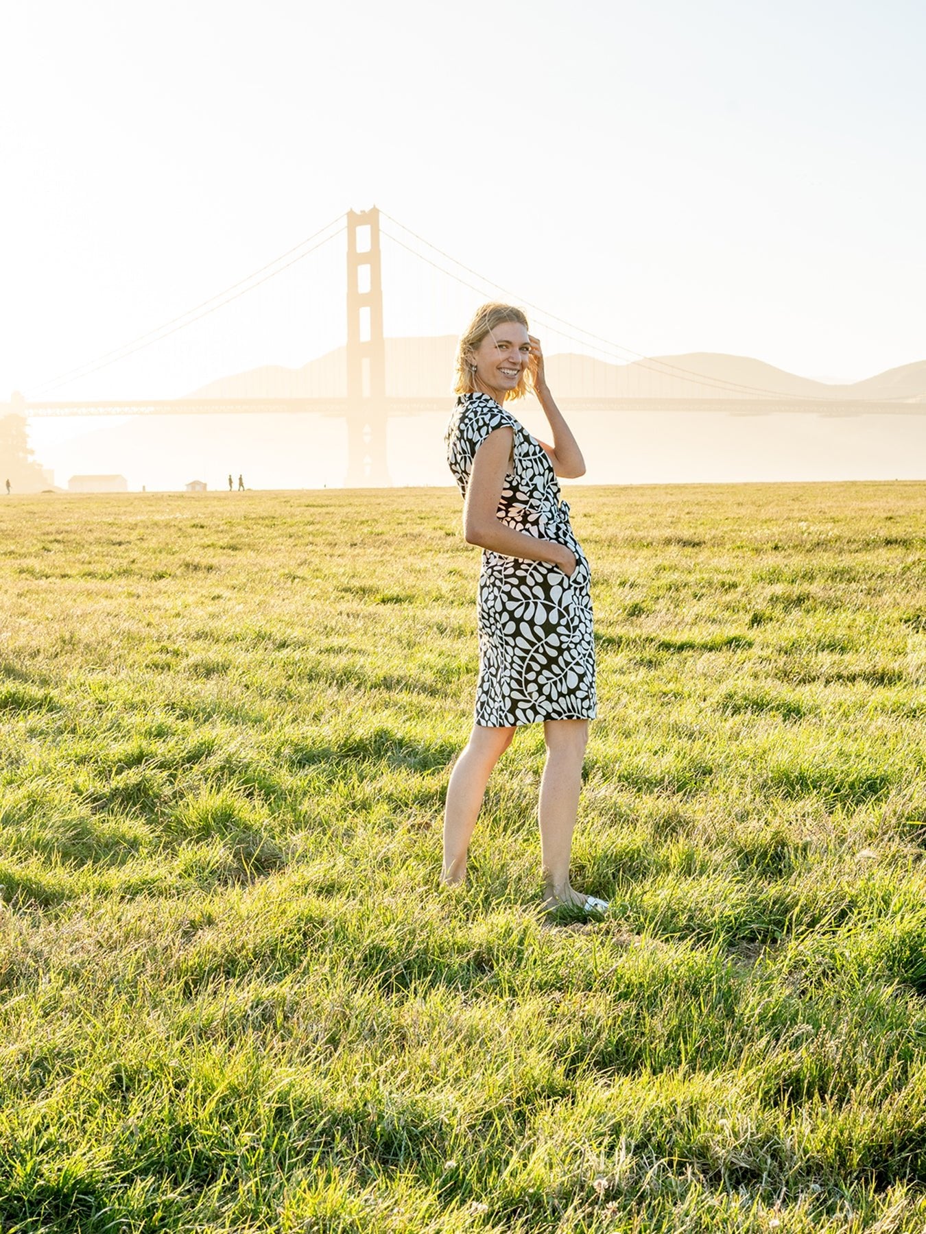 ELAINE dress Black and White Fern - Lesley Evers-blue dress-cotton dress-cotton slub dress
