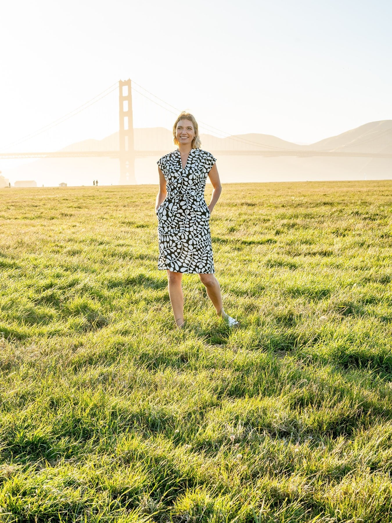 ELAINE dress Black and White Fern - Lesley Evers-blue dress-cotton dress-cotton slub dress
