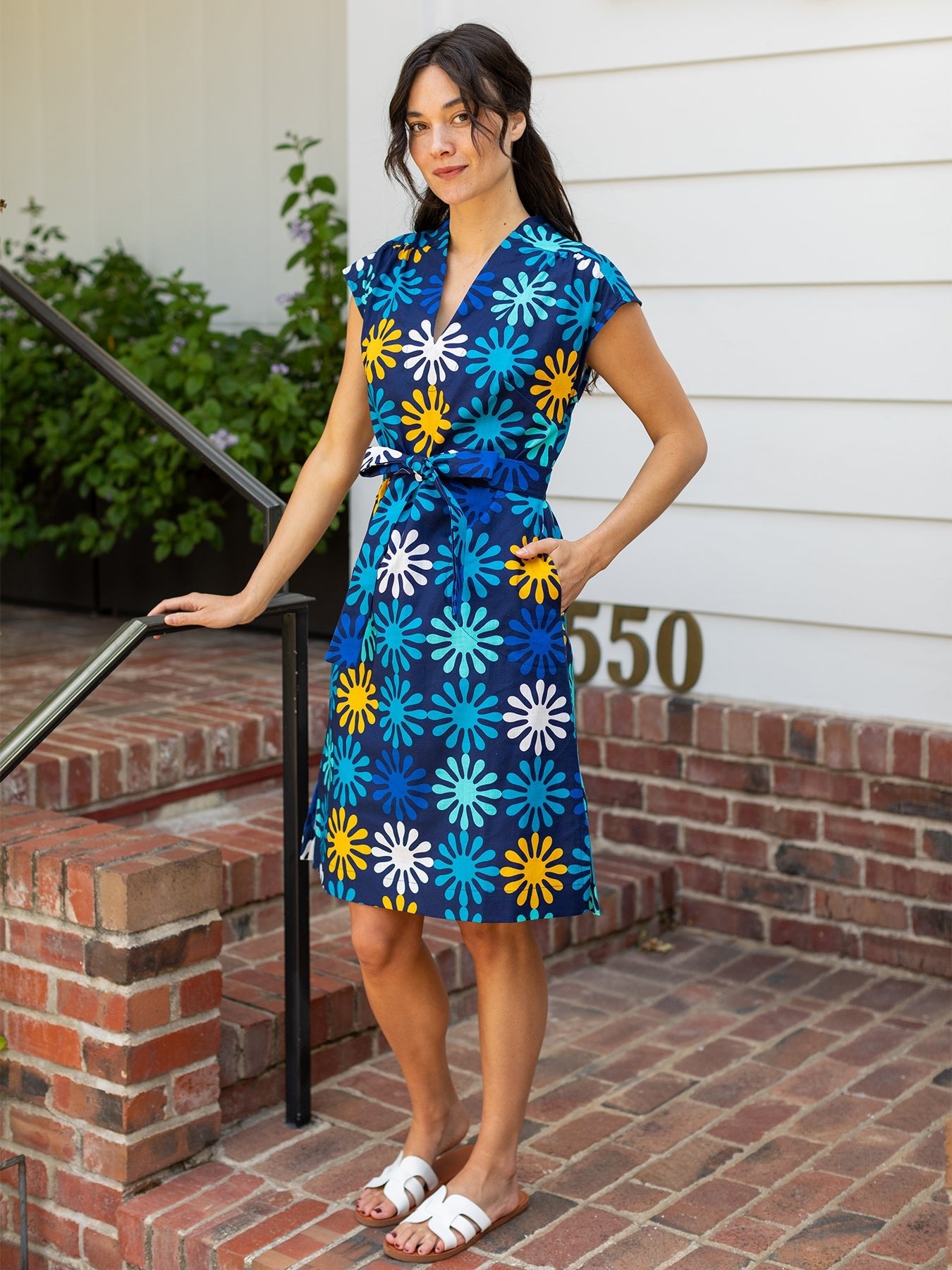 ELAINE dress Spritz Blue - Lesley Evers - butterflies - butterflies moths - cotton dress