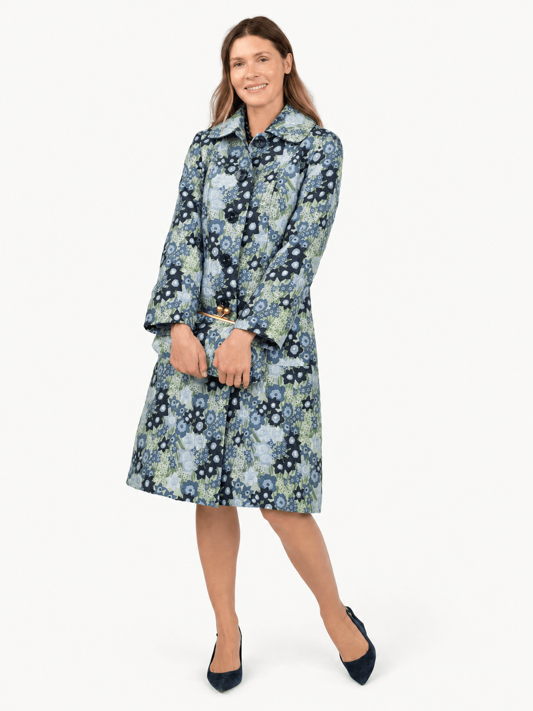 ELEANOR coat Daffodils Blue - Lesley Evers-coat-gown-lined coat