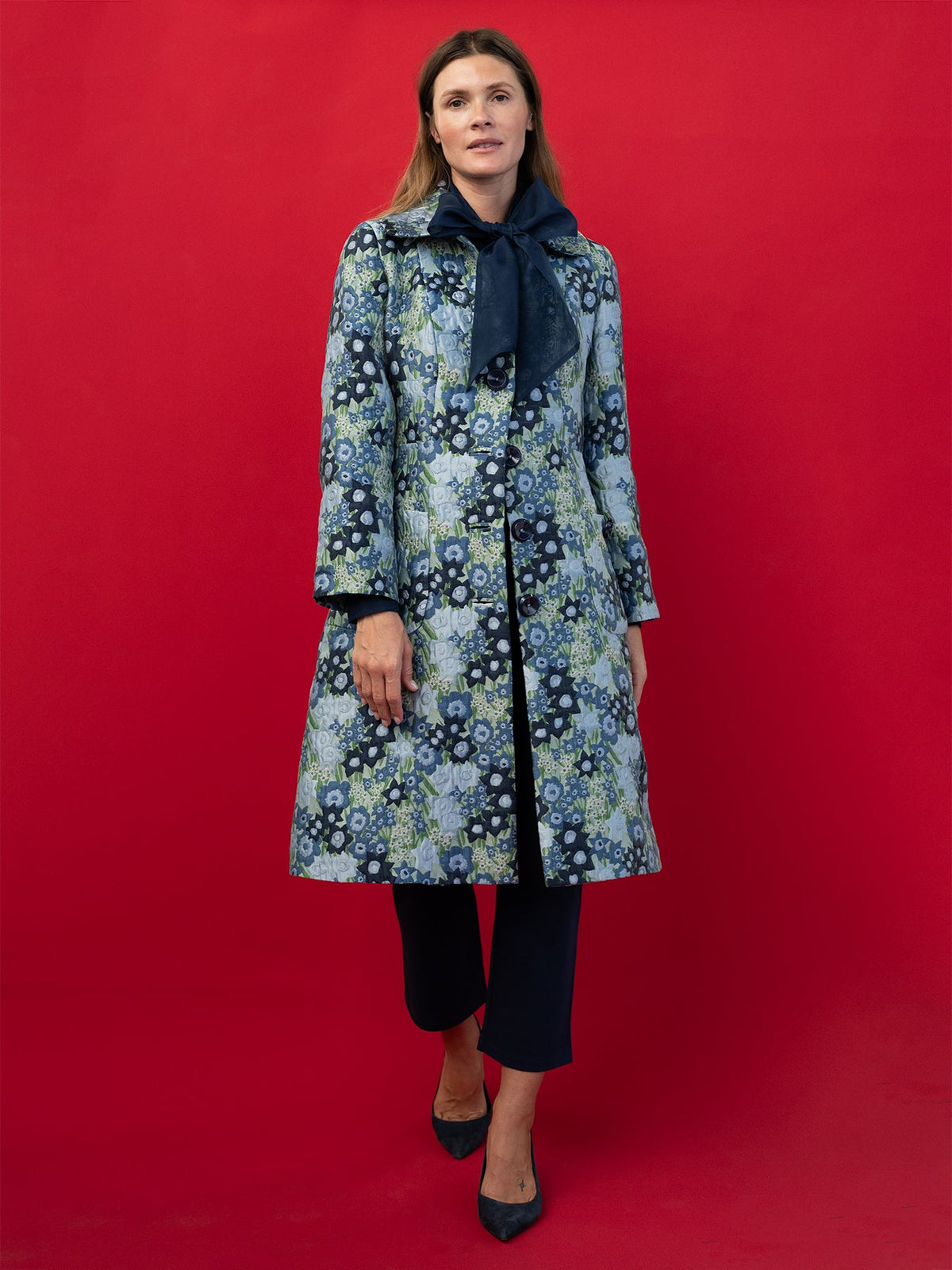 ELEANOR coat Daffodils Blue - Lesley Evers-coat-lined coat-Shop