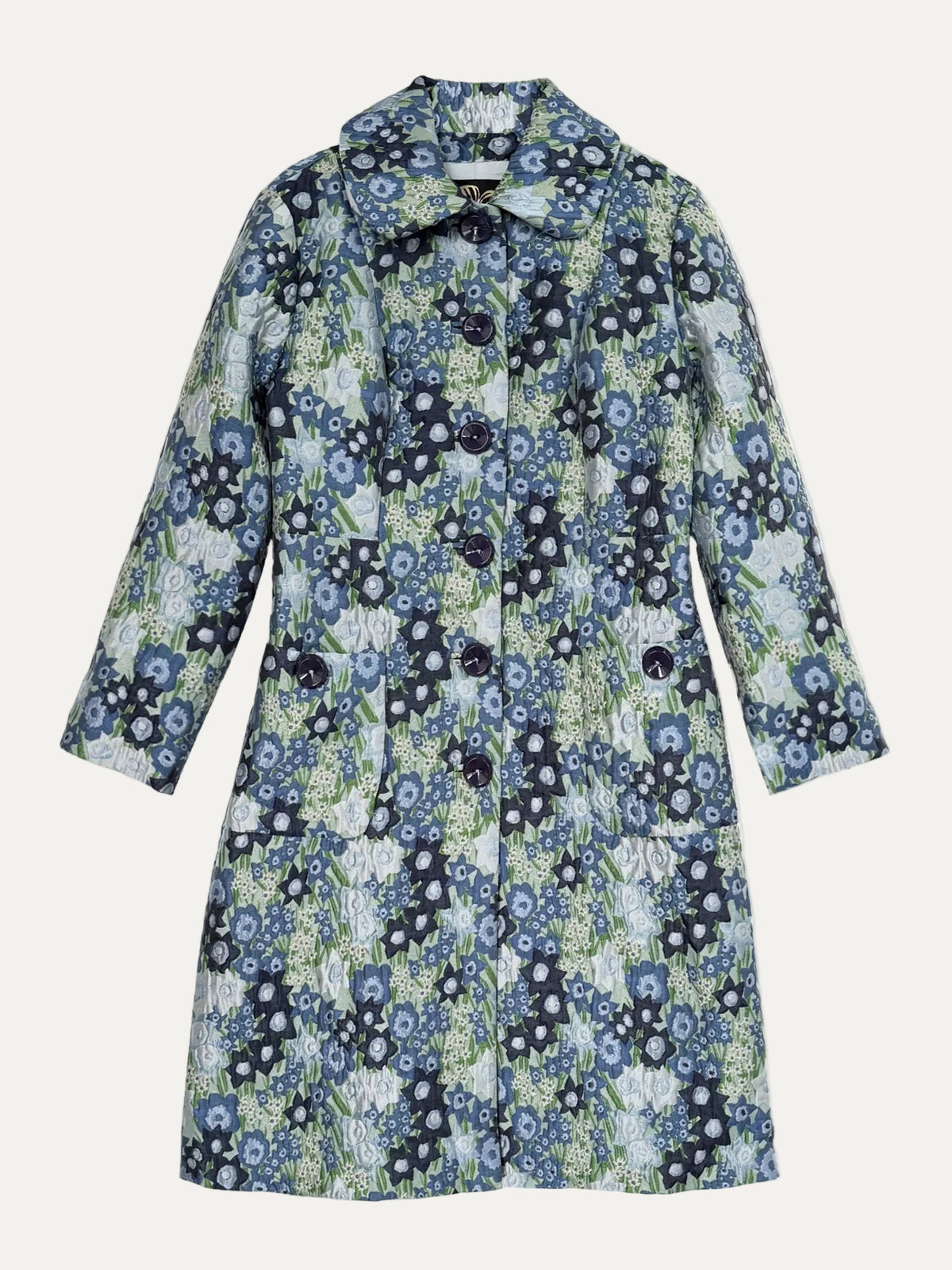 ELEANOR coat Daffodils Blue - Lesley Evers-coat-lined coat-Shop