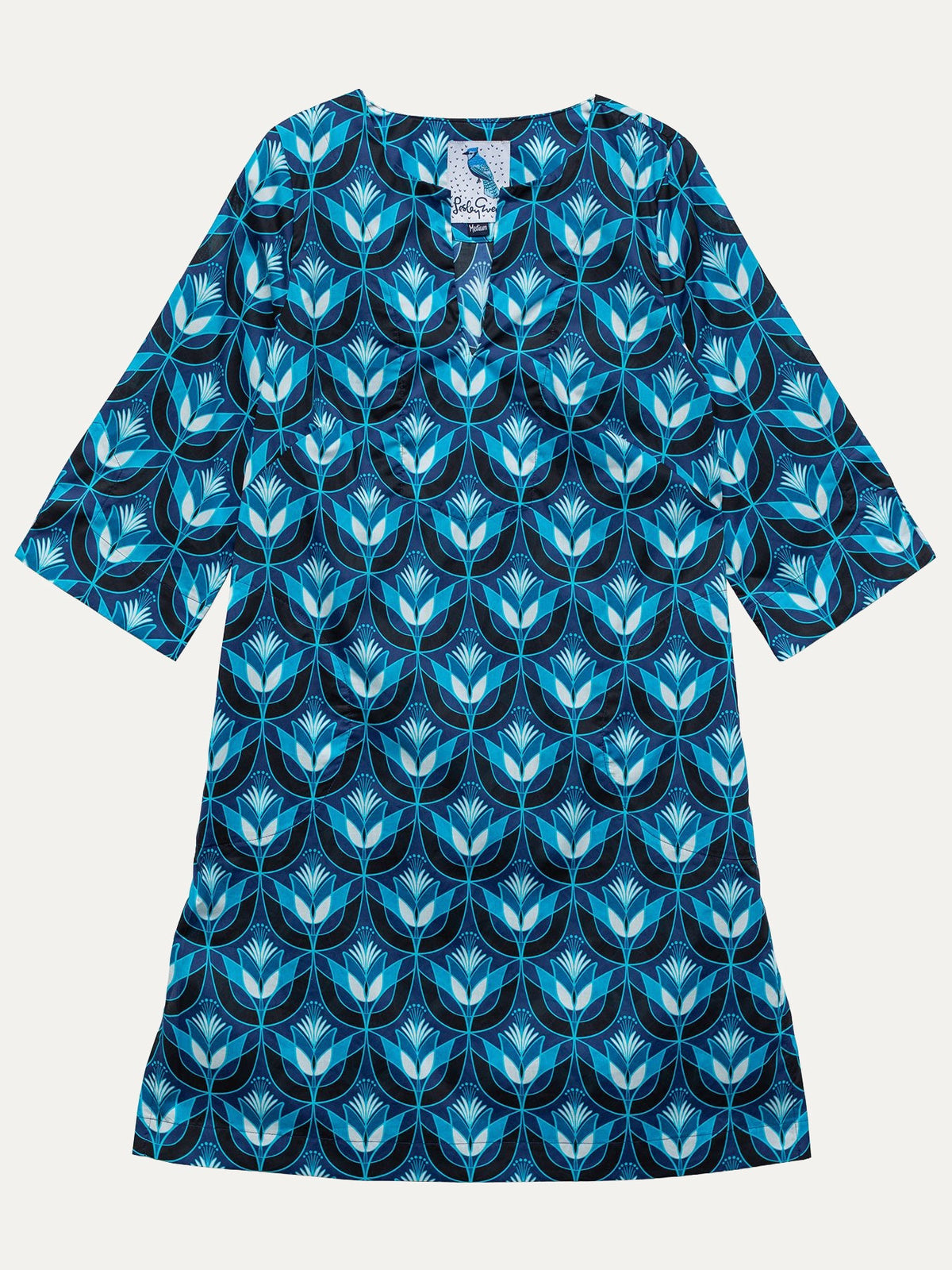 ELLIE dress Geo Tulips Blue - Lesley Evers-Dress-ellie-knee length