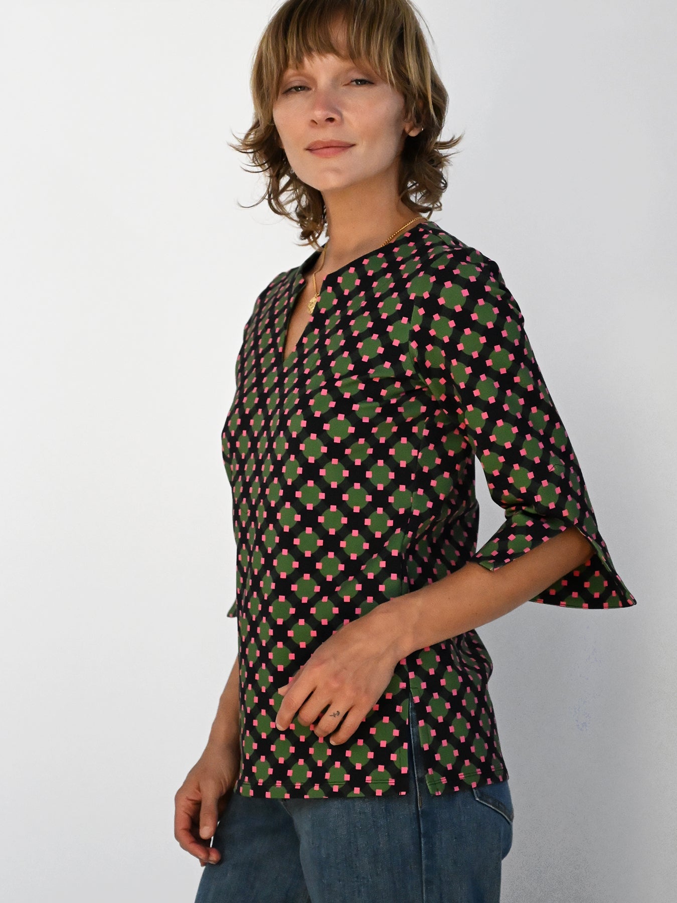 ELLIOT top Sorrento Pink and Green - Lesley Evers-Blue-chicka boom-chickaboom