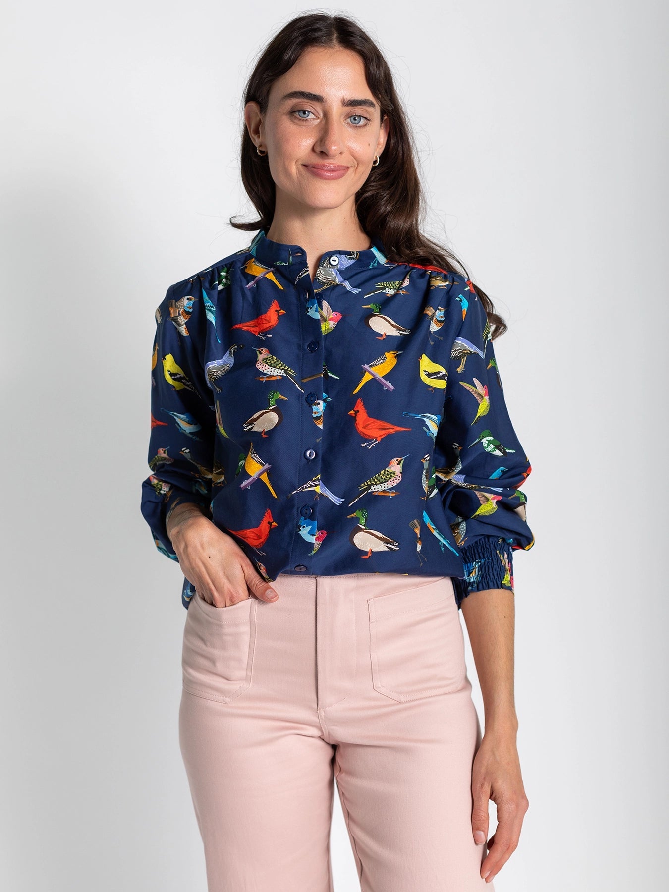 EMILY blouse Navy Birds - Lesley Evers -