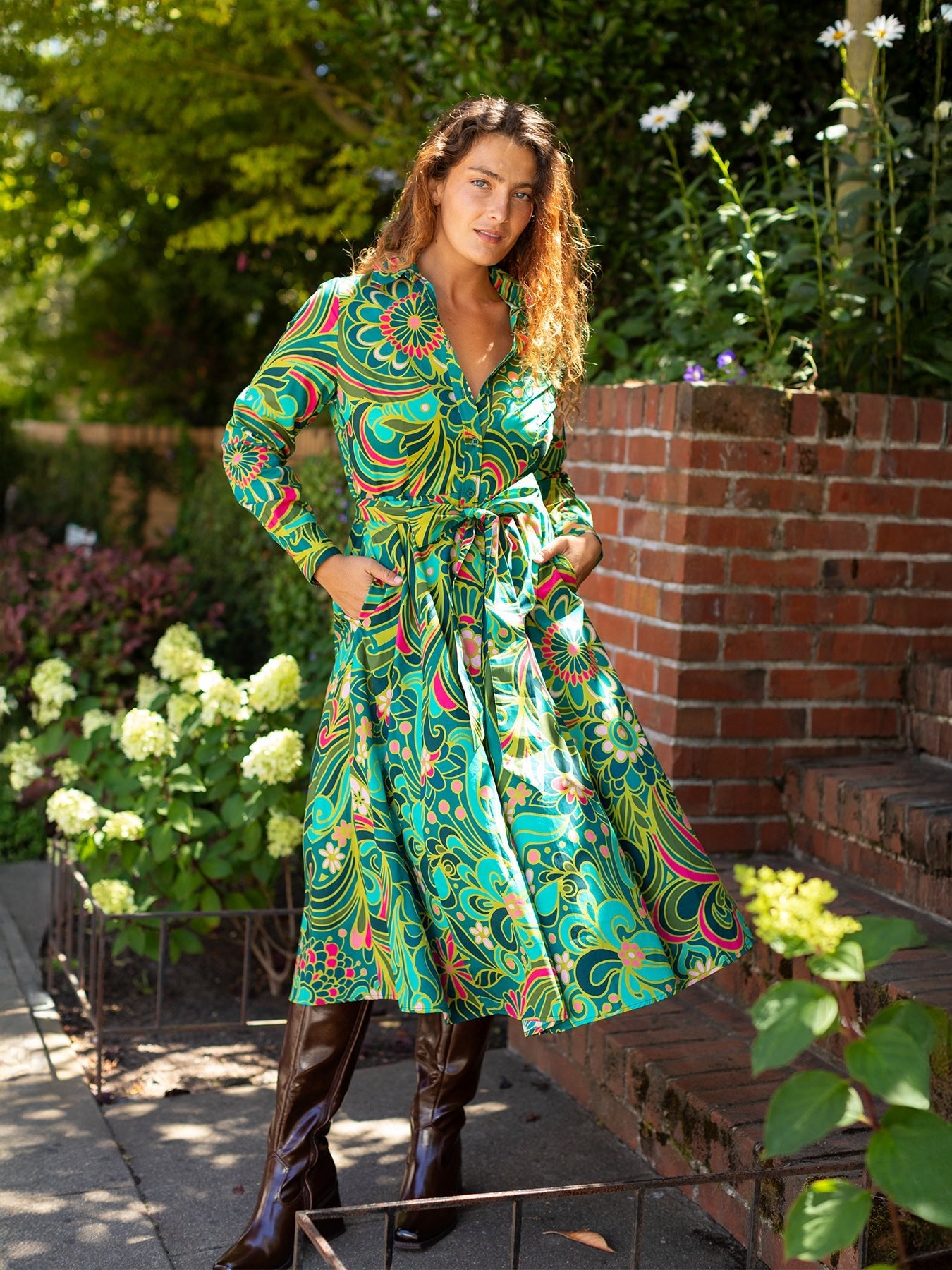 ERNESTINE dress Flowerland Green - Lesley Evers - cotton dress - Dress - earnestine