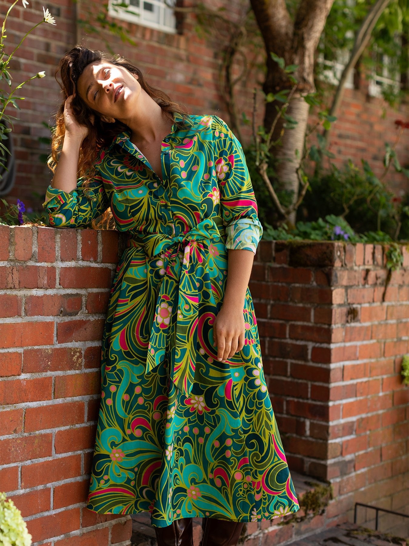 ERNESTINE dress Flowerland Green - Lesley Evers - cotton dress - Dress - earnestine