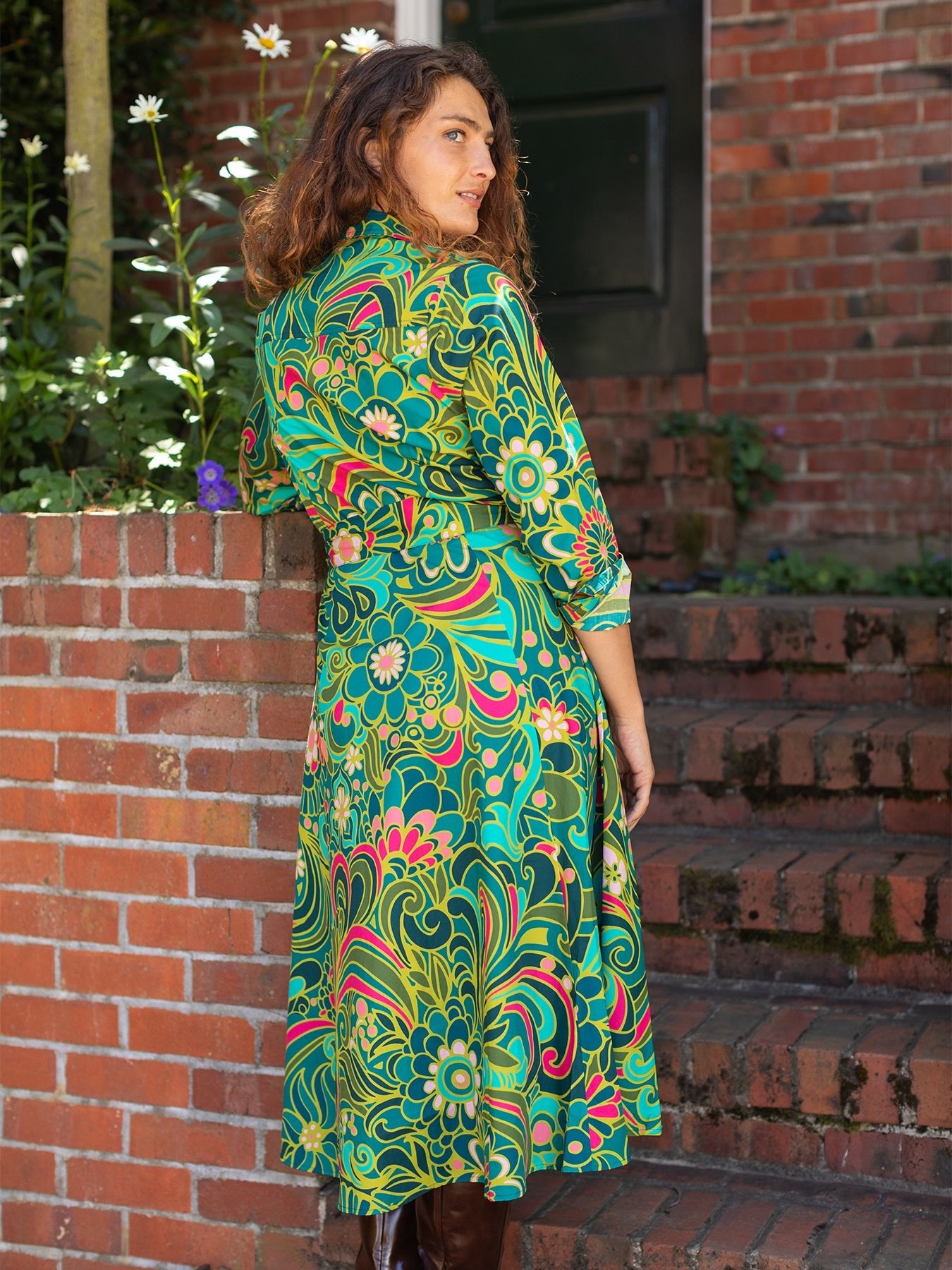 ERNESTINE dress Flowerland Green - Lesley Evers - cotton dress - Dress - earnestine