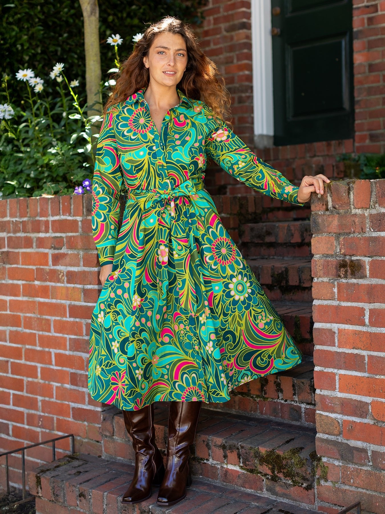 ERNESTINE dress Flowerland Green - Lesley Evers - cotton dress - Dress - earnestine