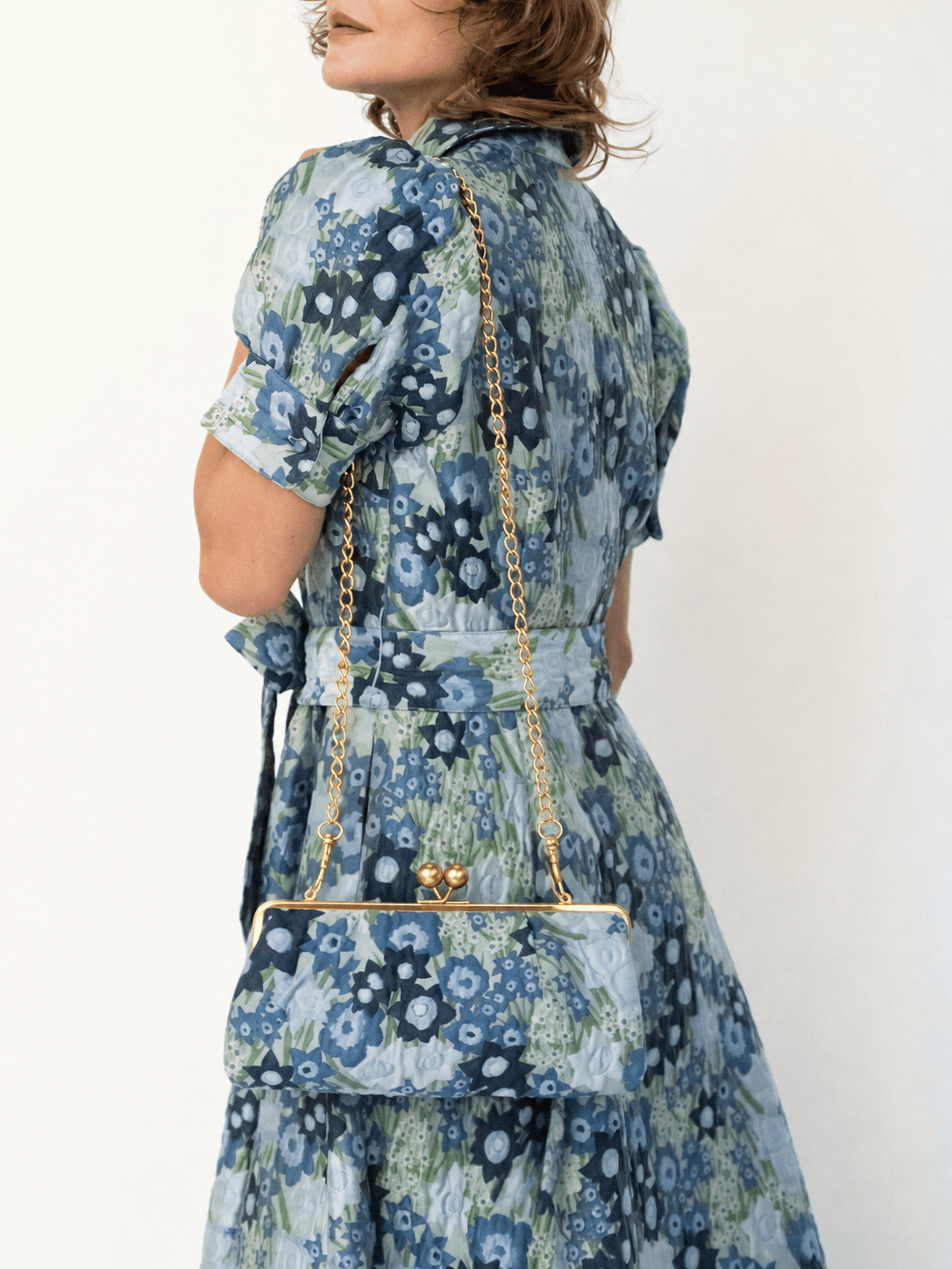 ETTA Clutch Daffodils Blue - Lesley Evers-Accessories-bag with silk scarf-clutch