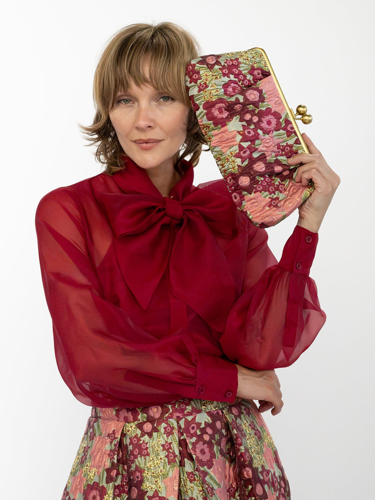 ETTA Clutch Daffodils Pink - Lesley Evers-Accessories-accessory-bag with silk scarf