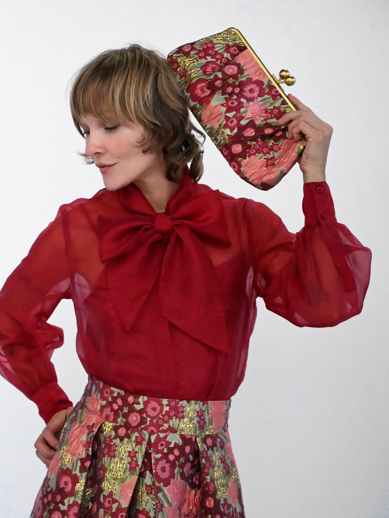 ETTA Clutch Daffodils Pink - Lesley Evers-Accessories-accessory-bag with silk scarf